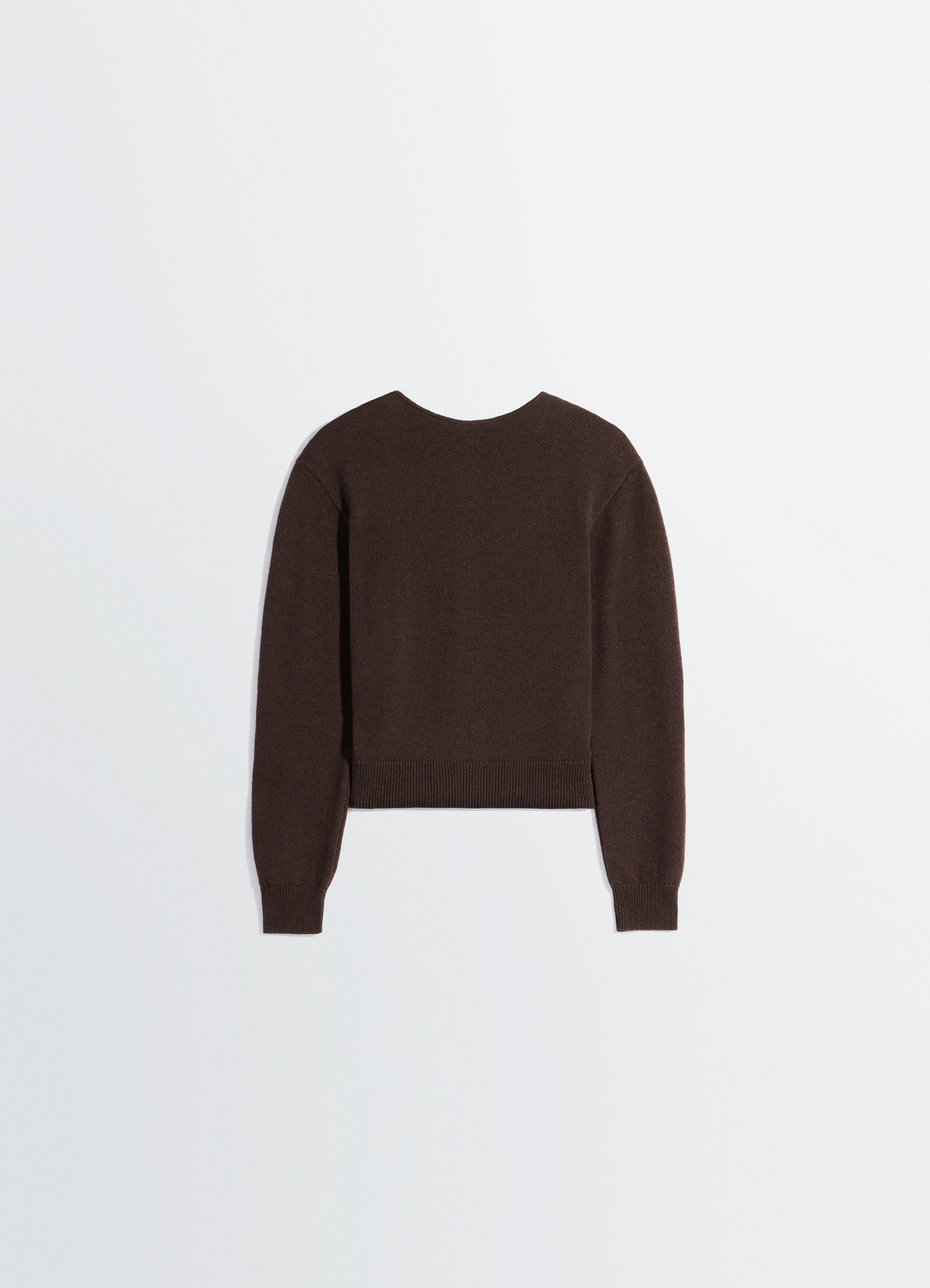 Lemaire reversible buttoned sweater in cashmere wool, product shot, rear detail view ribbed cuffs detail
