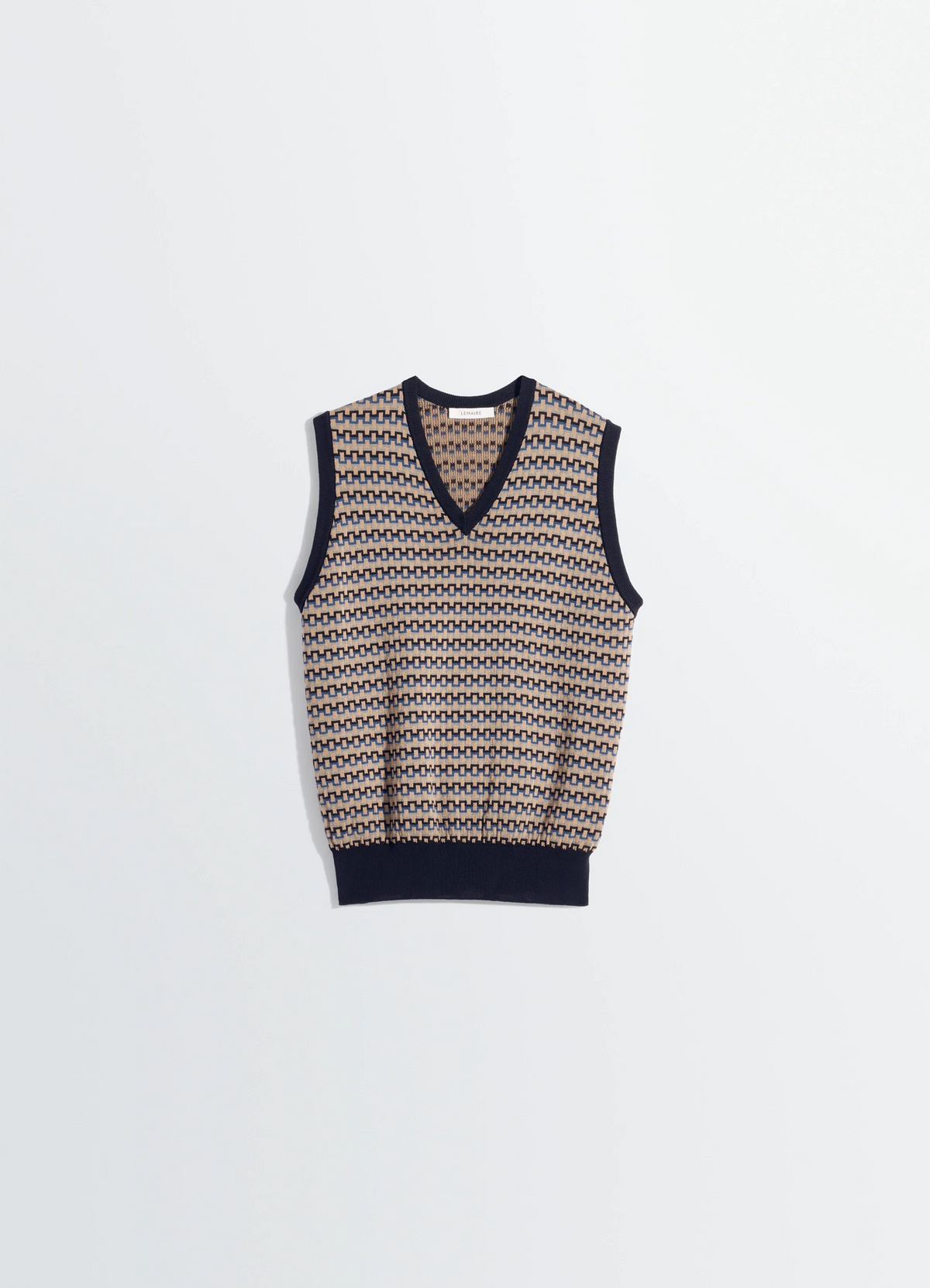 コットンのVネックジャカードベスト - Black / Beige / Blue コットンのVネックジャカードベスト - Black / Beige / Blue