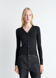 V NECK BUTTONED CARDIGAN IN FINE WOOL