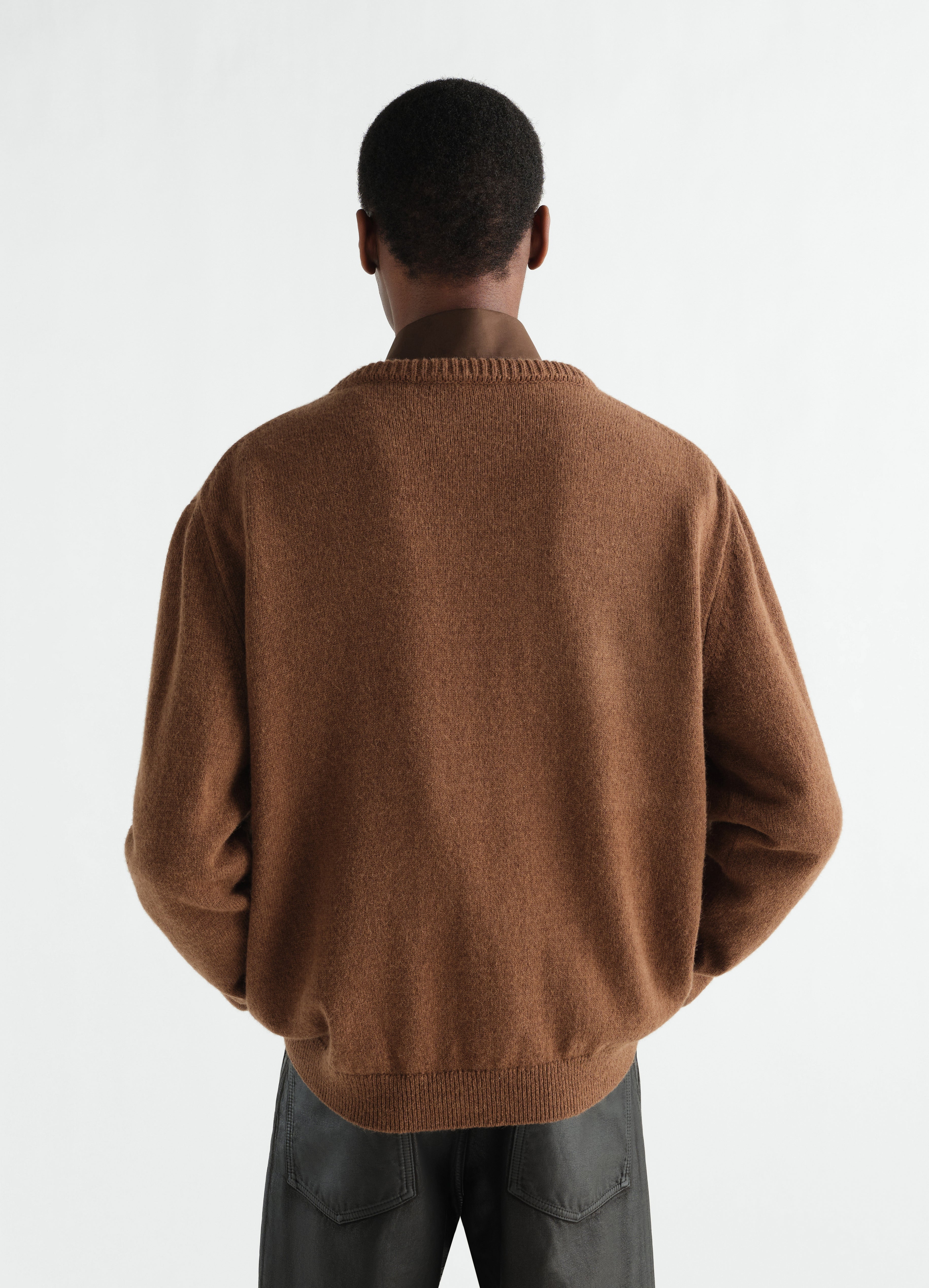 CREW-NECK SWEATER IN ALPACA WOOL BLEND - Cep - Alpaca wool blend