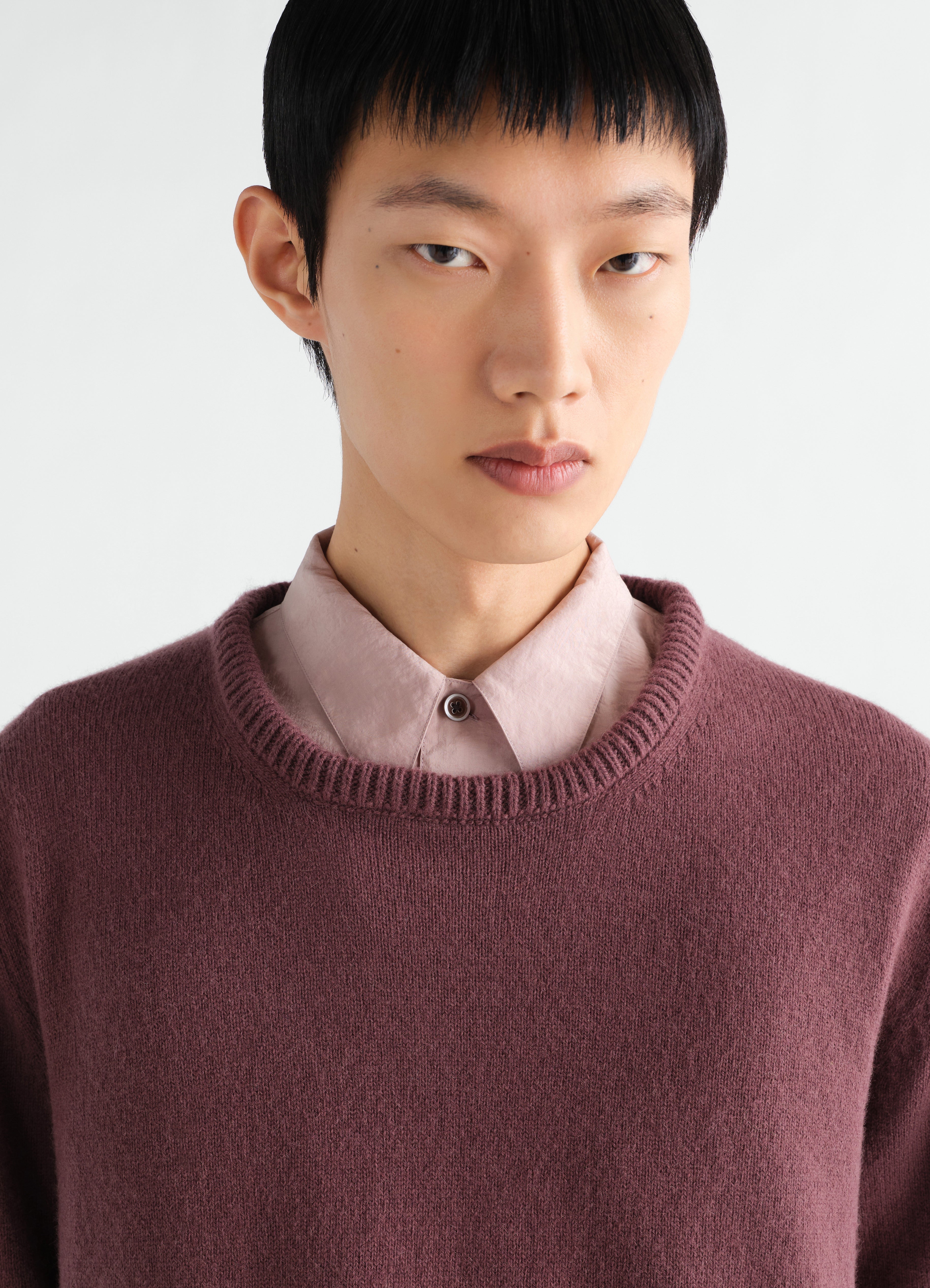 CREW-NECK SWEATER IN ALPACA WOOL BLEND - Mauve - Alpaca wool blend