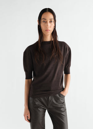 Short-sleeve sweater in fine merino wool