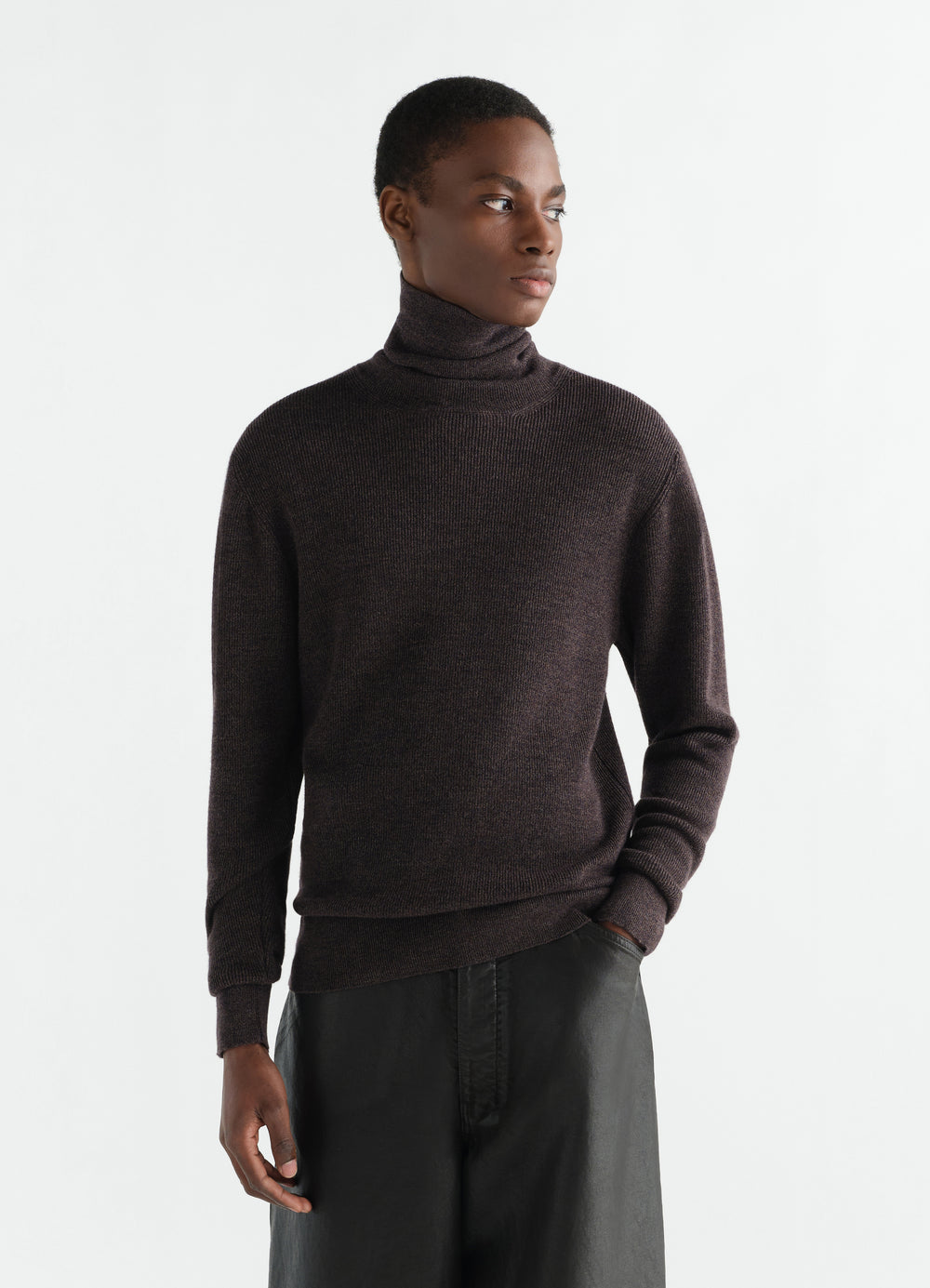 STAND-COLLAR SWEATER IN FINE MOULINÉ MERINO WOOL