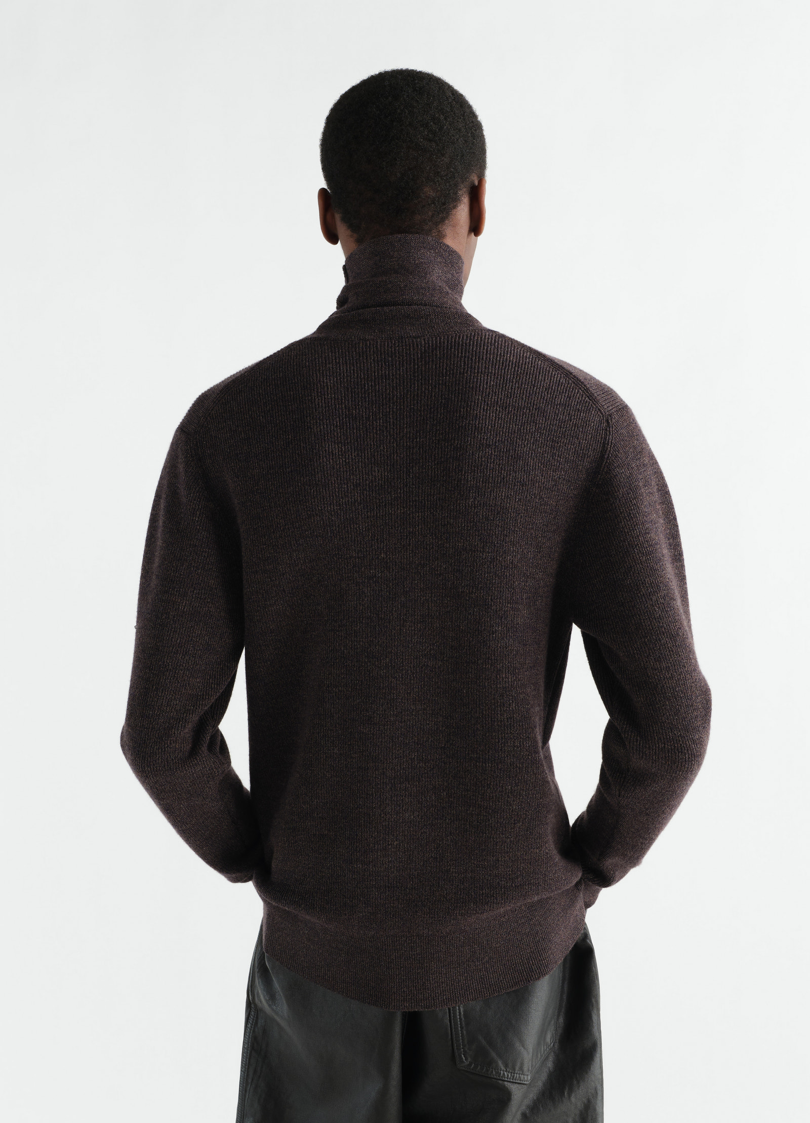 Stand-collar sweater in fine mouliné merino wool