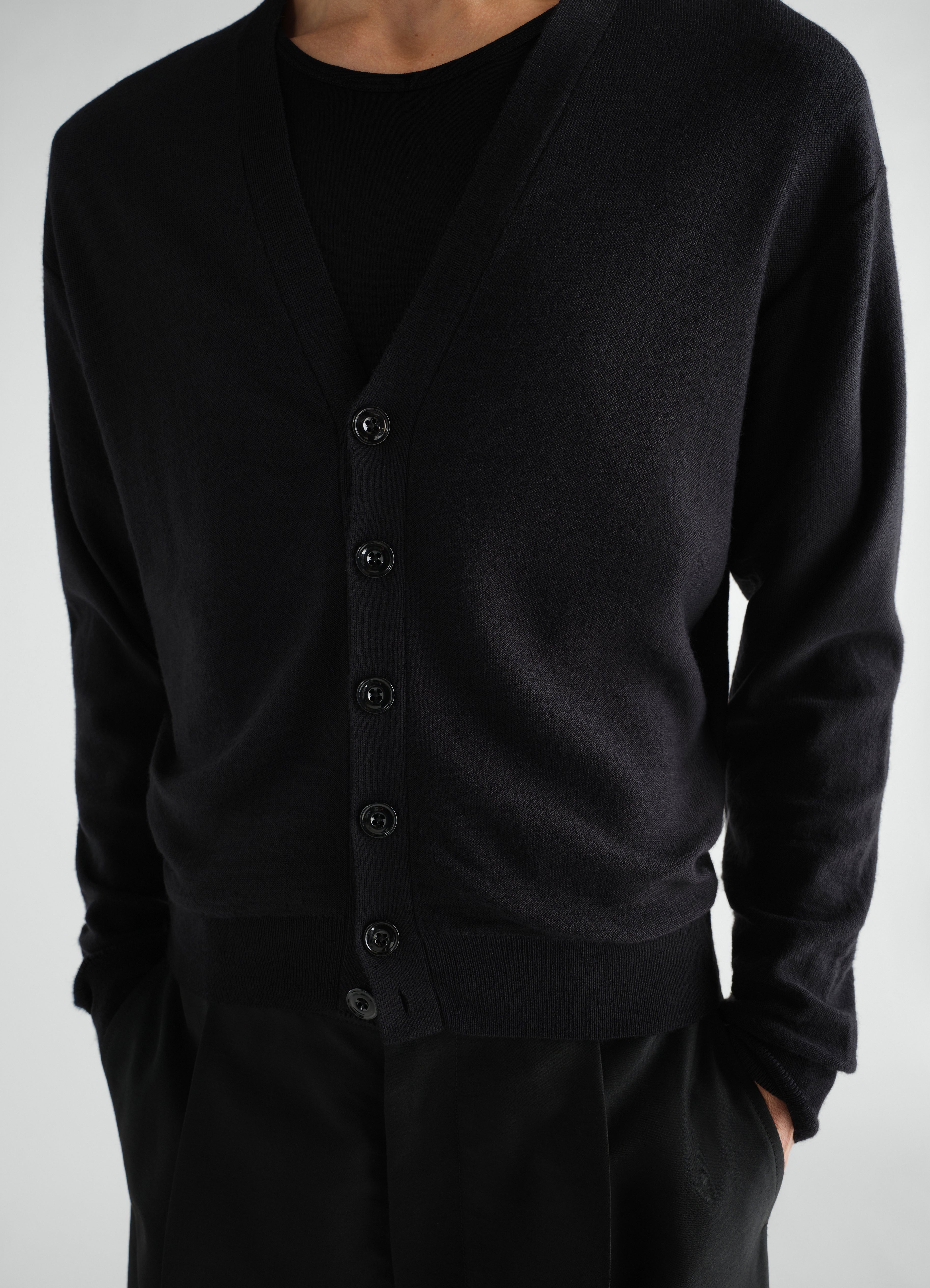 RELAXED TWISTED CARDIGAN IN MERINO BLEND - Black - Merino Blend