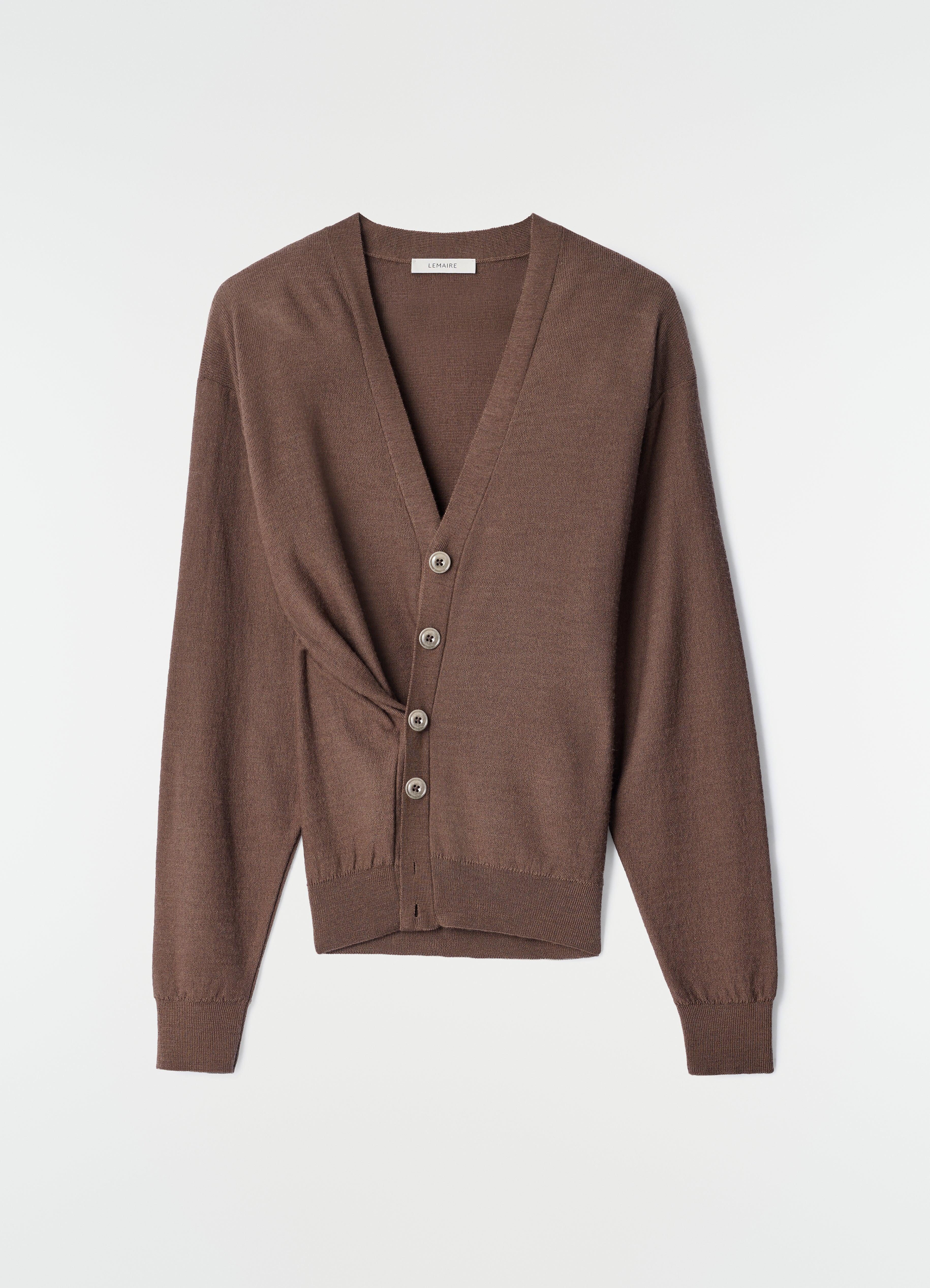 RELAXED TWISTED CARDIGAN IN MERINO BLEND - Shitake - Merino Blend