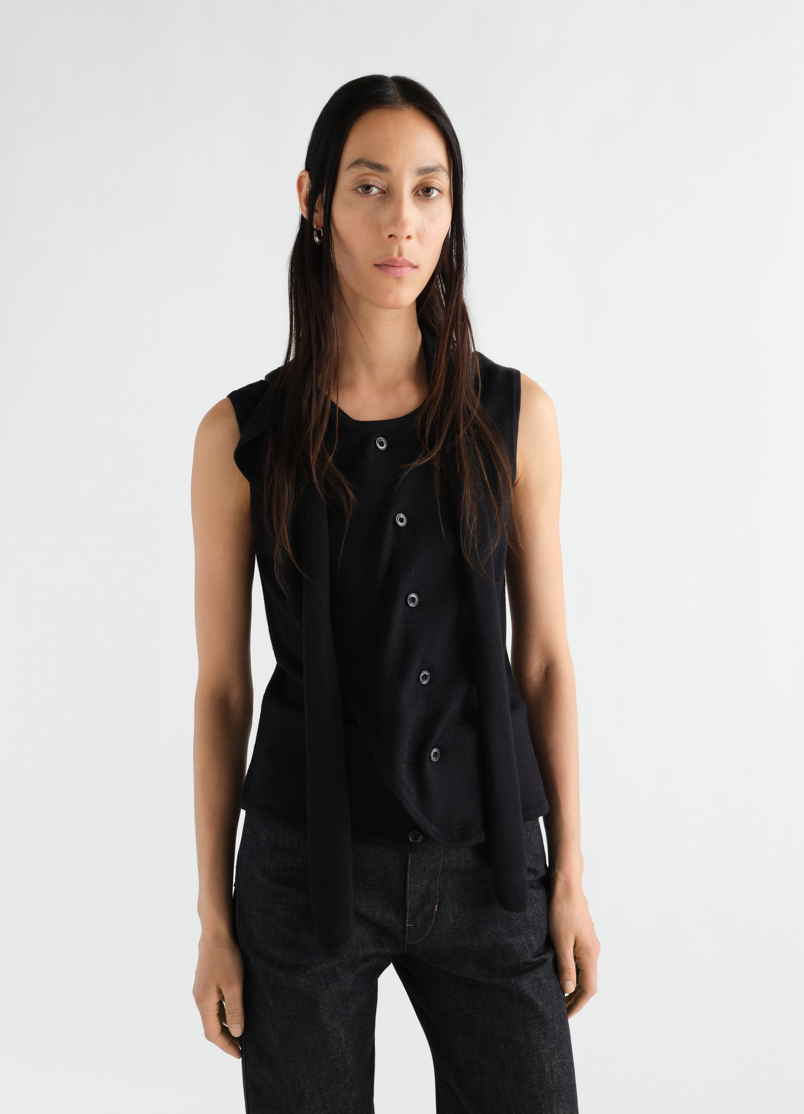 Asymmetrical cardigan in merino wool blend