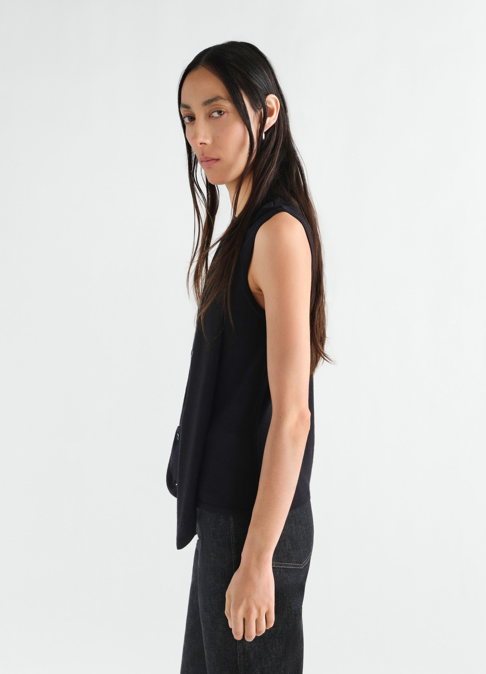 Asymmetrical cardigan in merino wool blend
