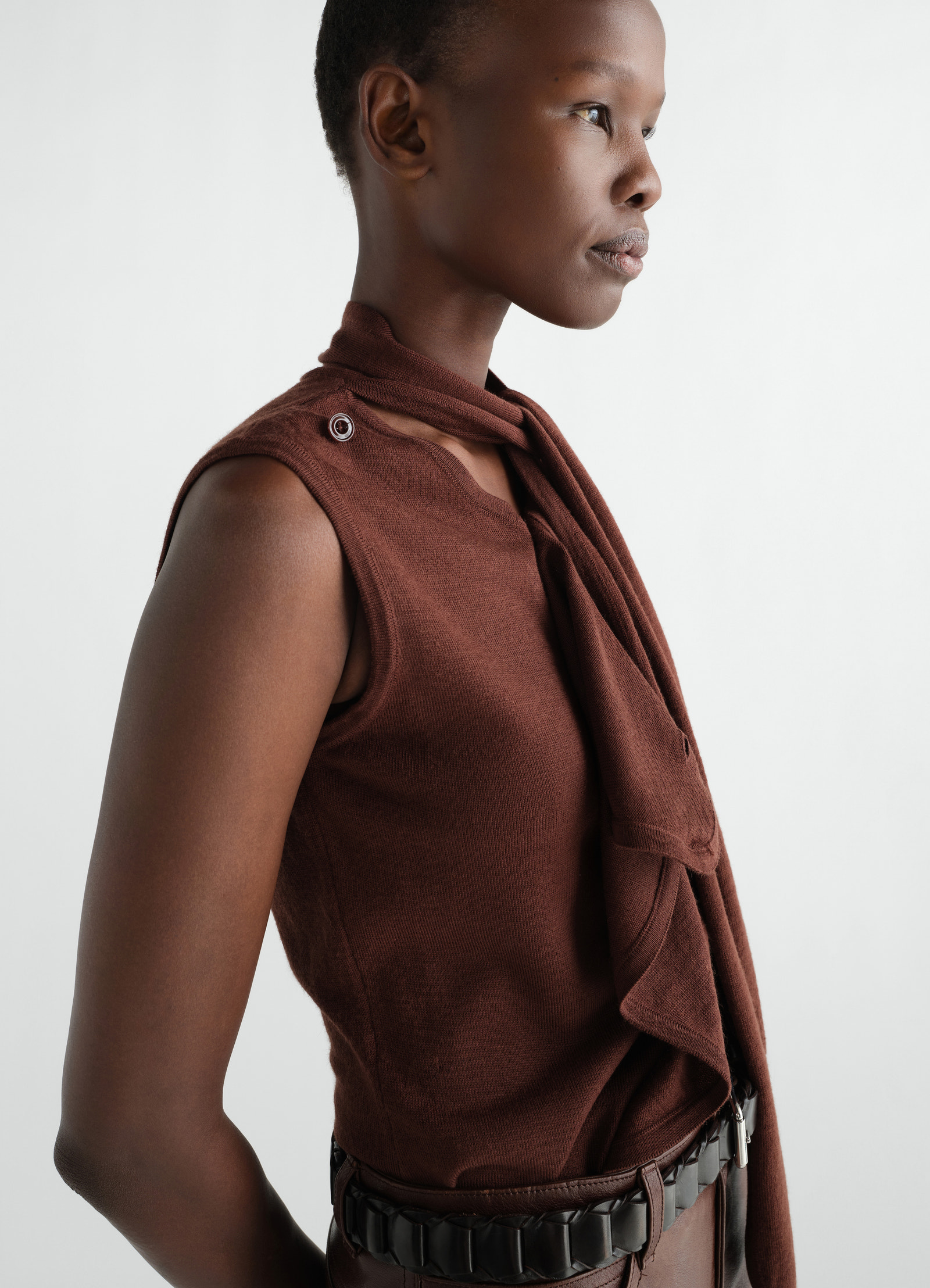 Asymmetrical cardigan in merino wool blend