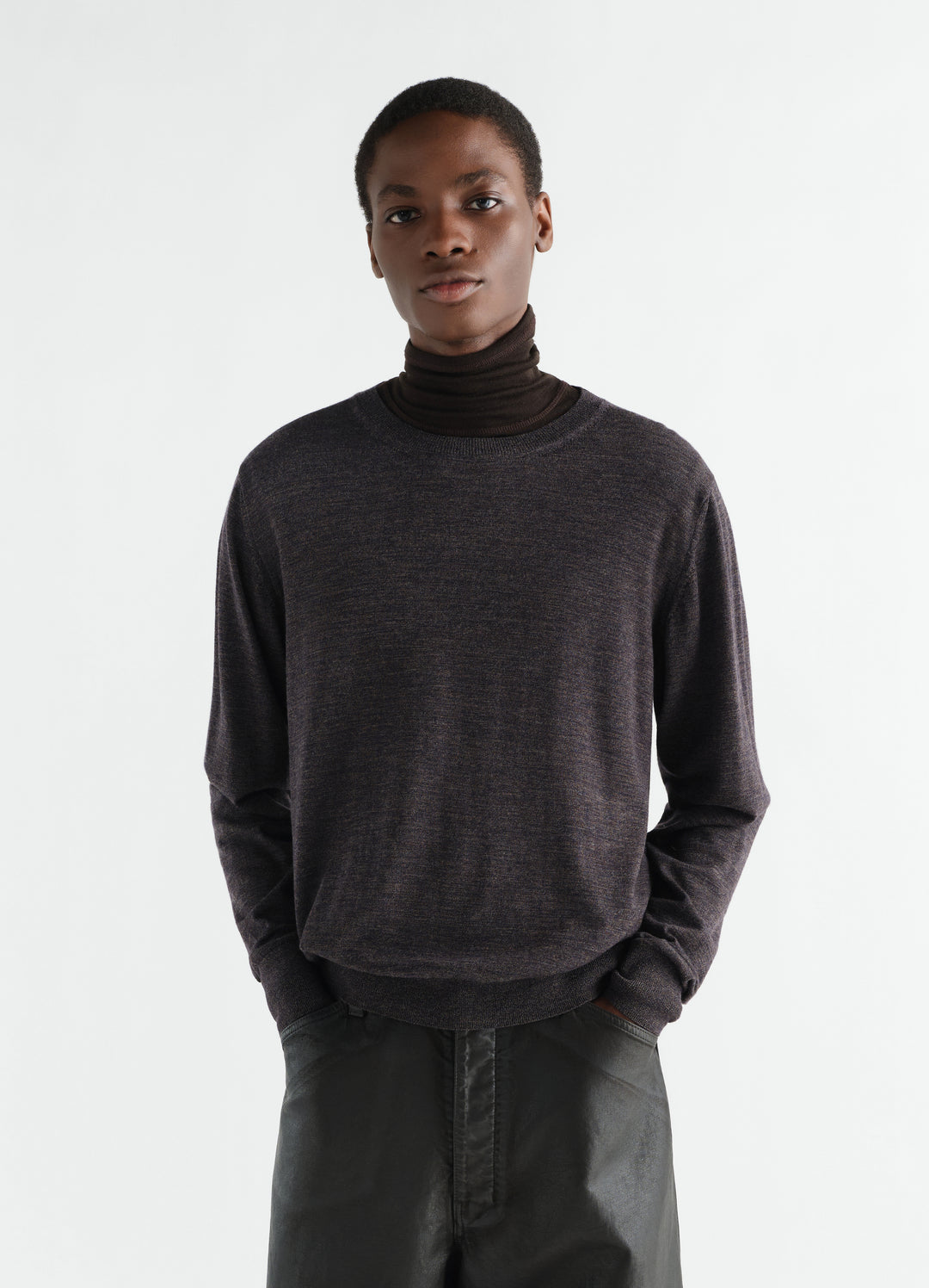 CREW-NECK SWEATER IN FINE MOULINÉ MERINO WOOL