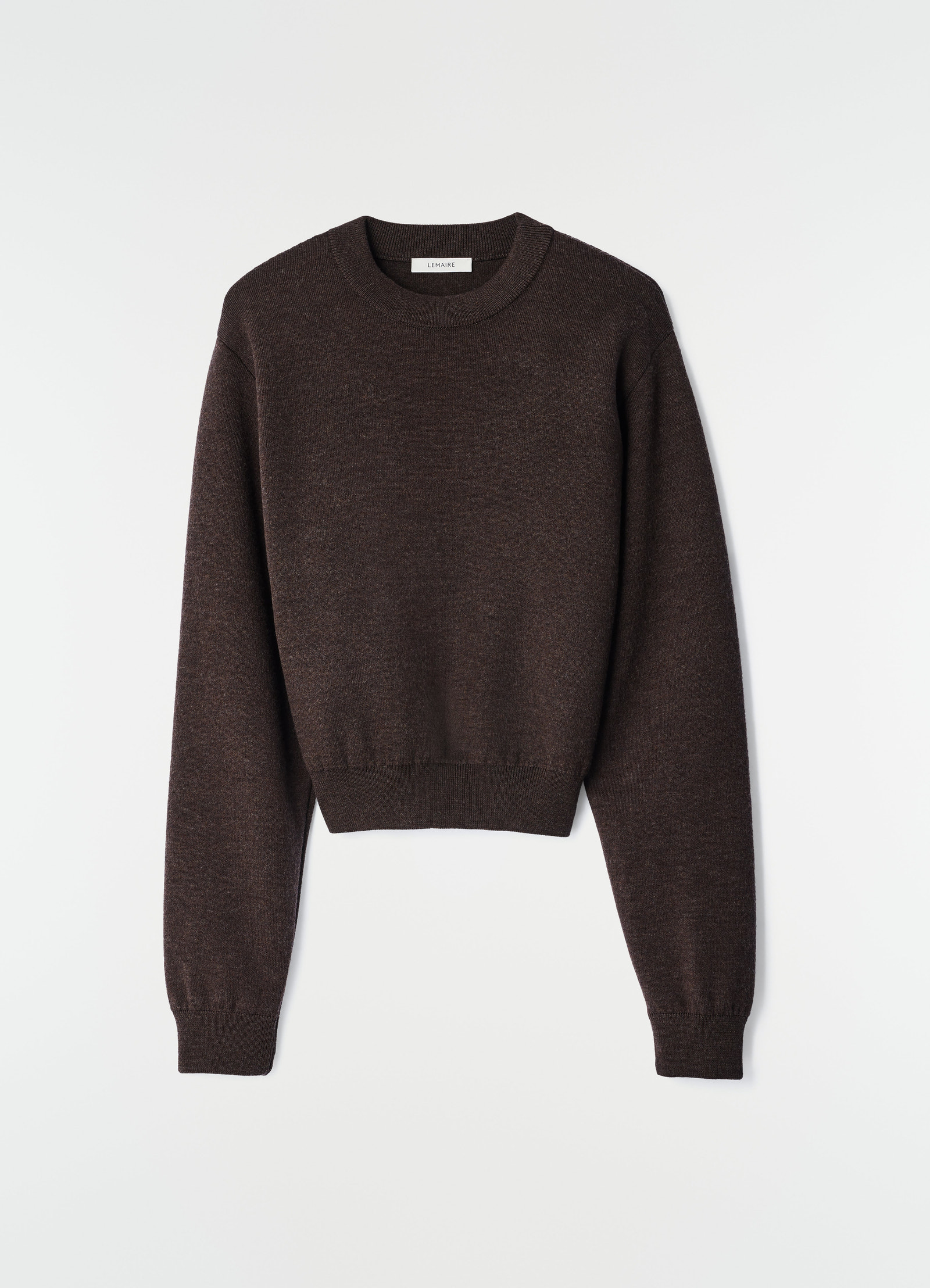 Short brown felted merino wool sweater lemaire flat lay on white background
