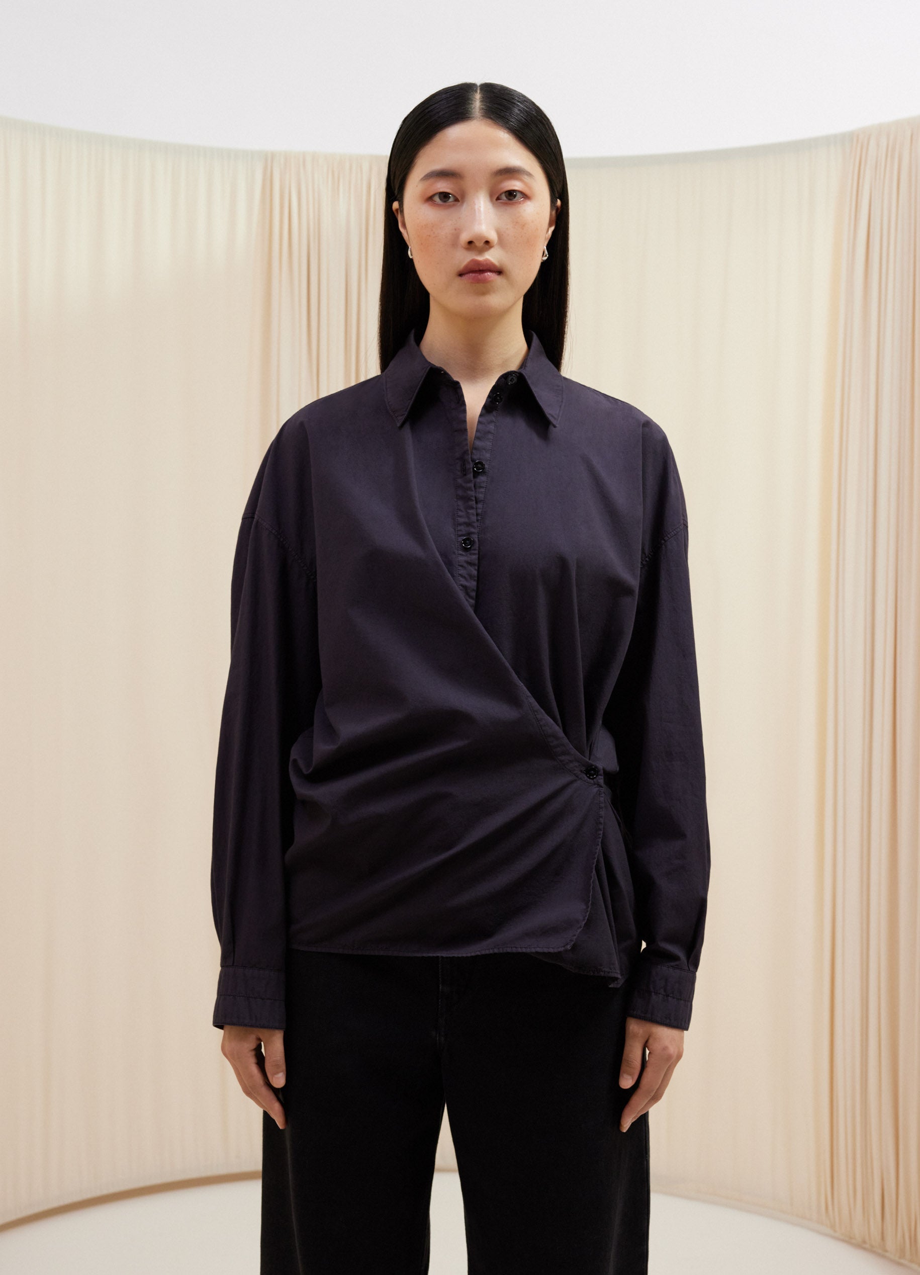 Straight Collar Twisted Dress in Dark Navy | LEMAIRE