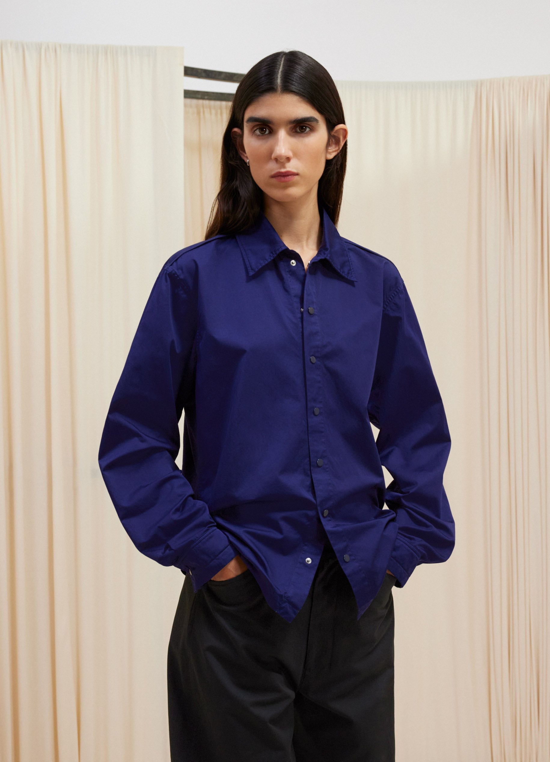 Blue Violet Shirt With Snaps in Gd Light Cotton Satin | LEMAIRE