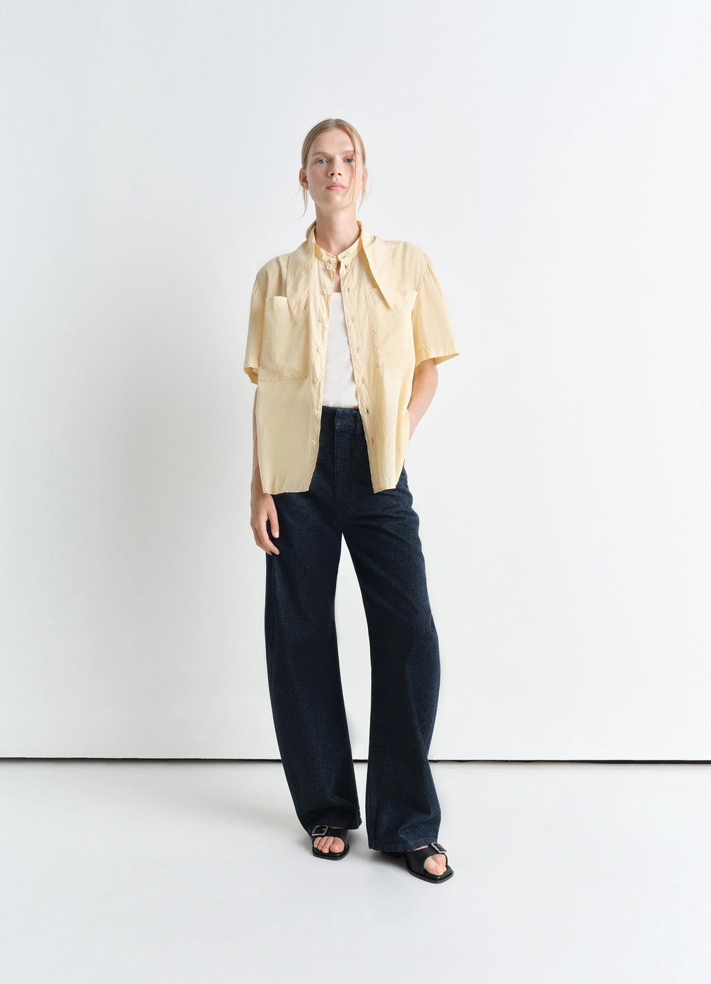 SHORT SLEEVE SHIRT WITH FOULARD - Ice Apricot - Washed Cotton