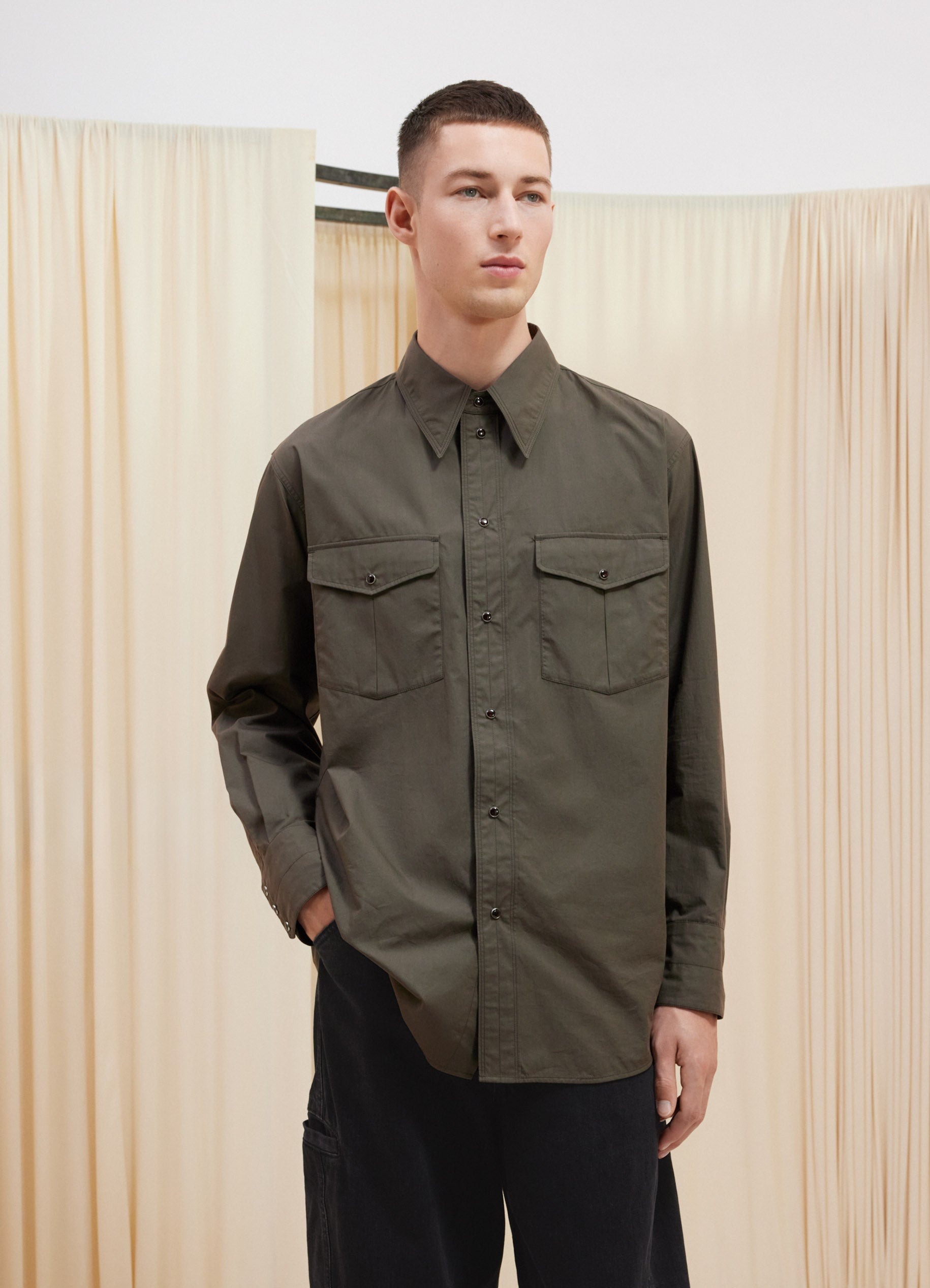 Espresso Western Shirt With Snaps in Cotton Poplin | LEMAIRE