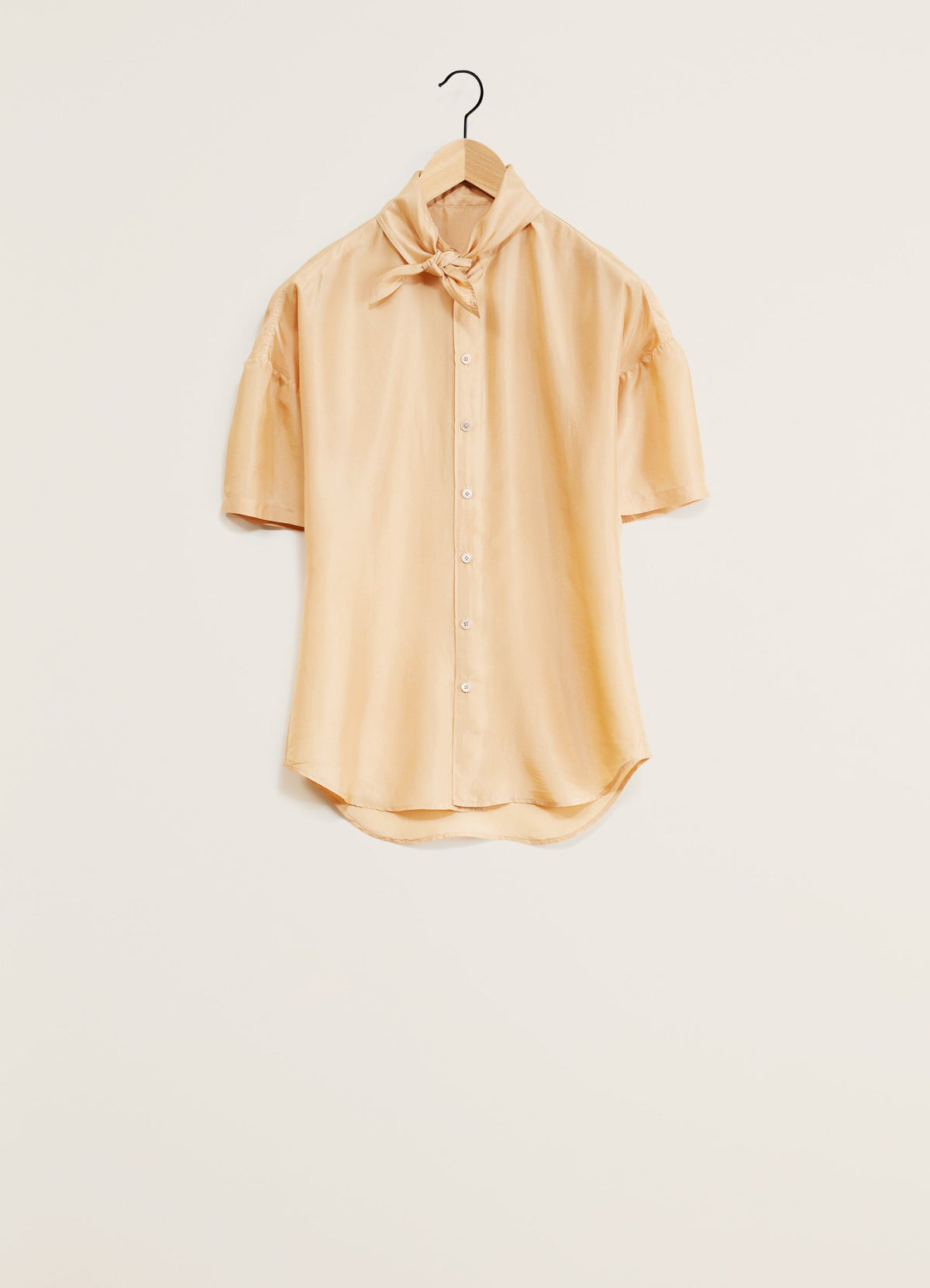SHORT SLEEVE FITTED SHIRT WITH SCARF - Apricot - Silk Habotai 