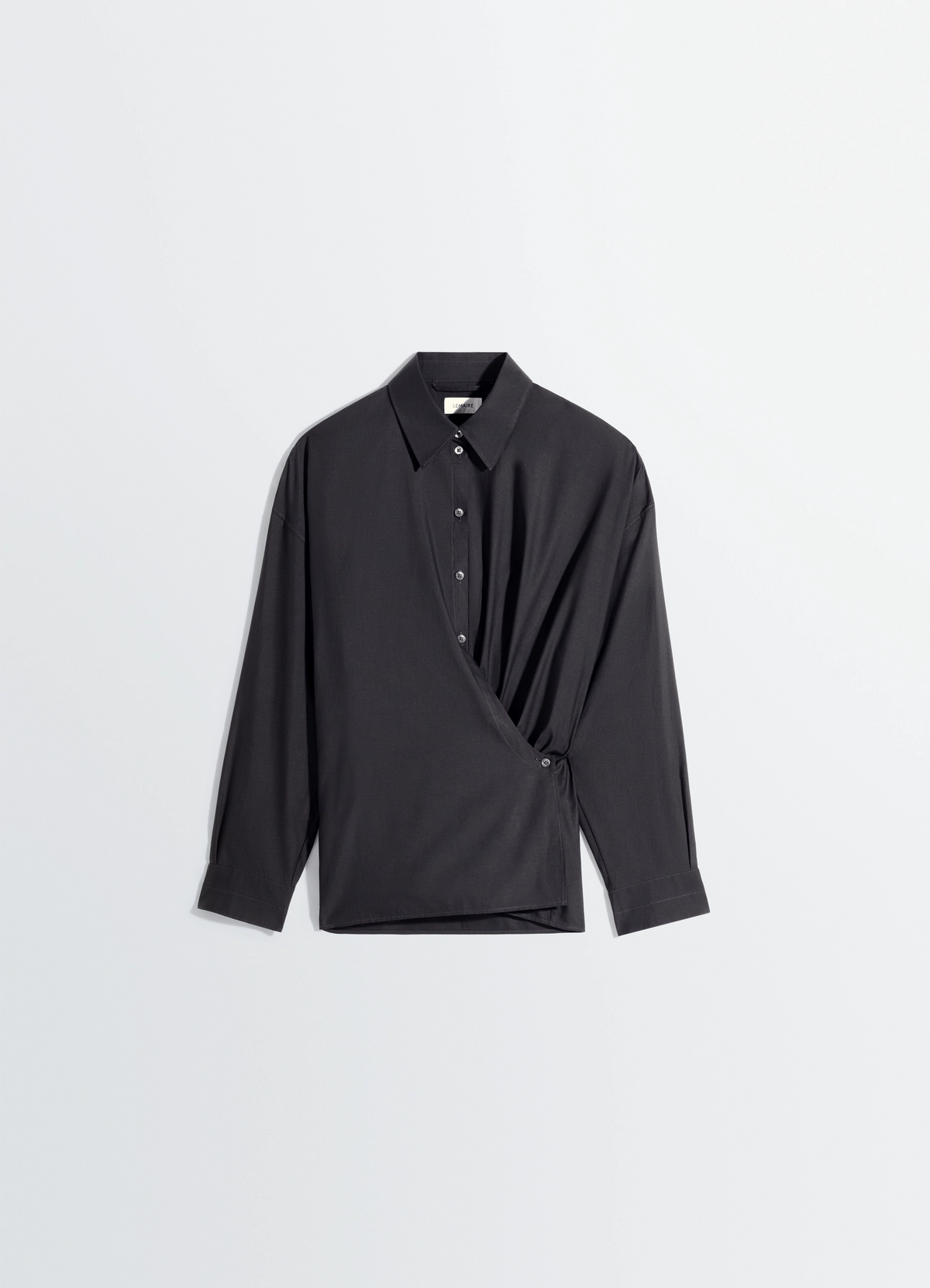 STRAIGHT COLLAR TWISTED SHIRT IN COTTON SILK - Squid Ink - Washed