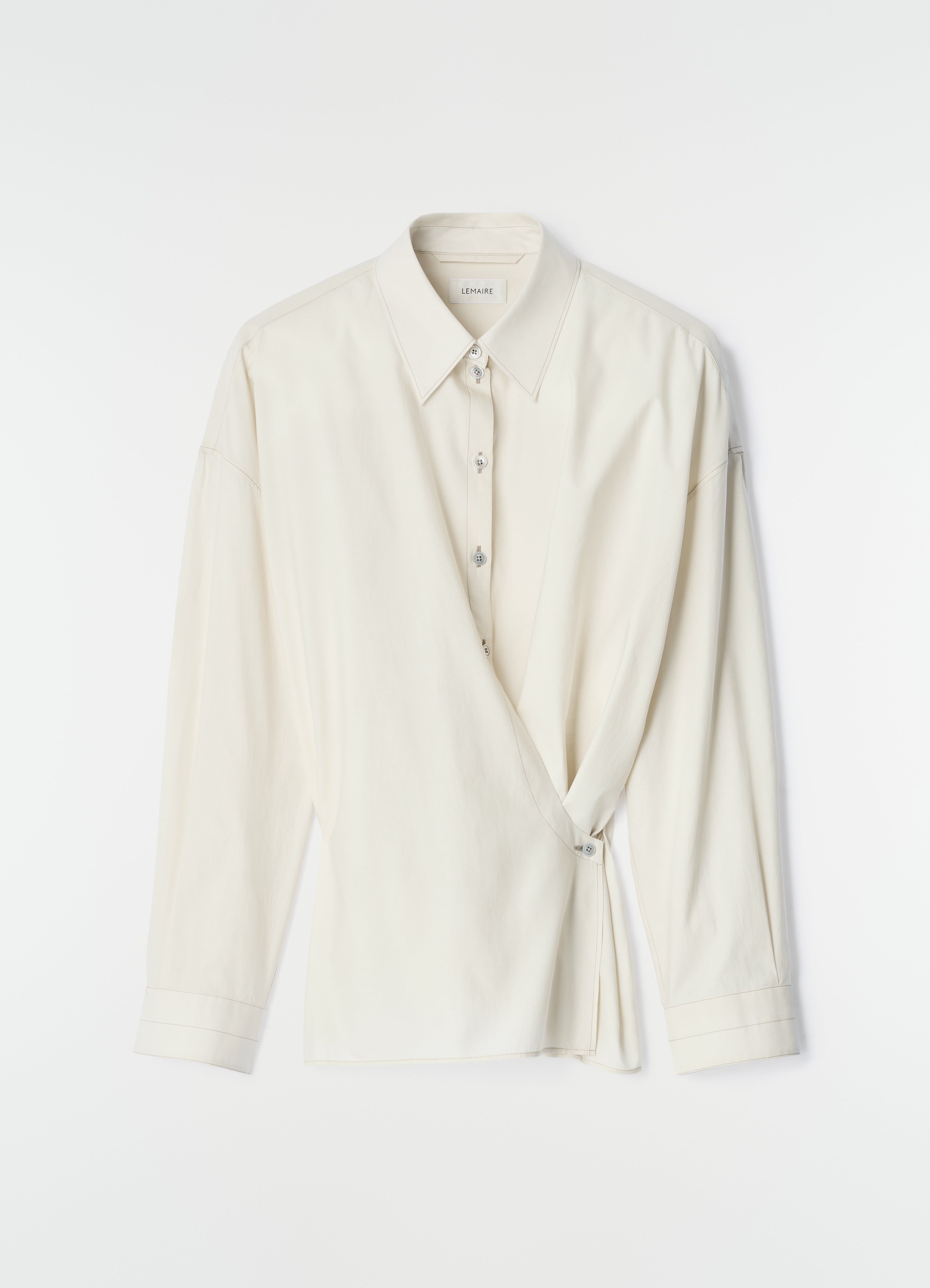 STRAIGHT COLLAR TWISTED SHIRT IN WASHED COTTON SILK - Light Cream