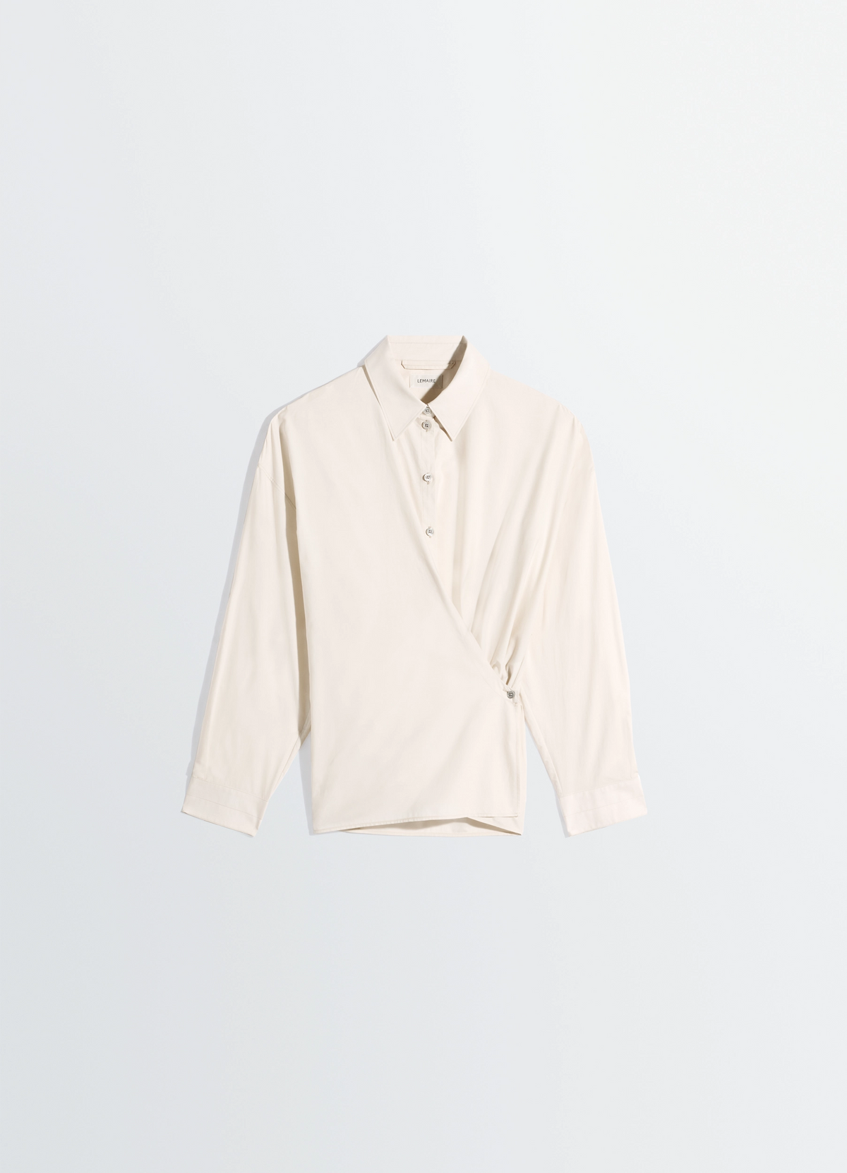 STRAIGHT COLLAR TWISTED SHIRT IN WASHED COTTON SILK - Light Cream