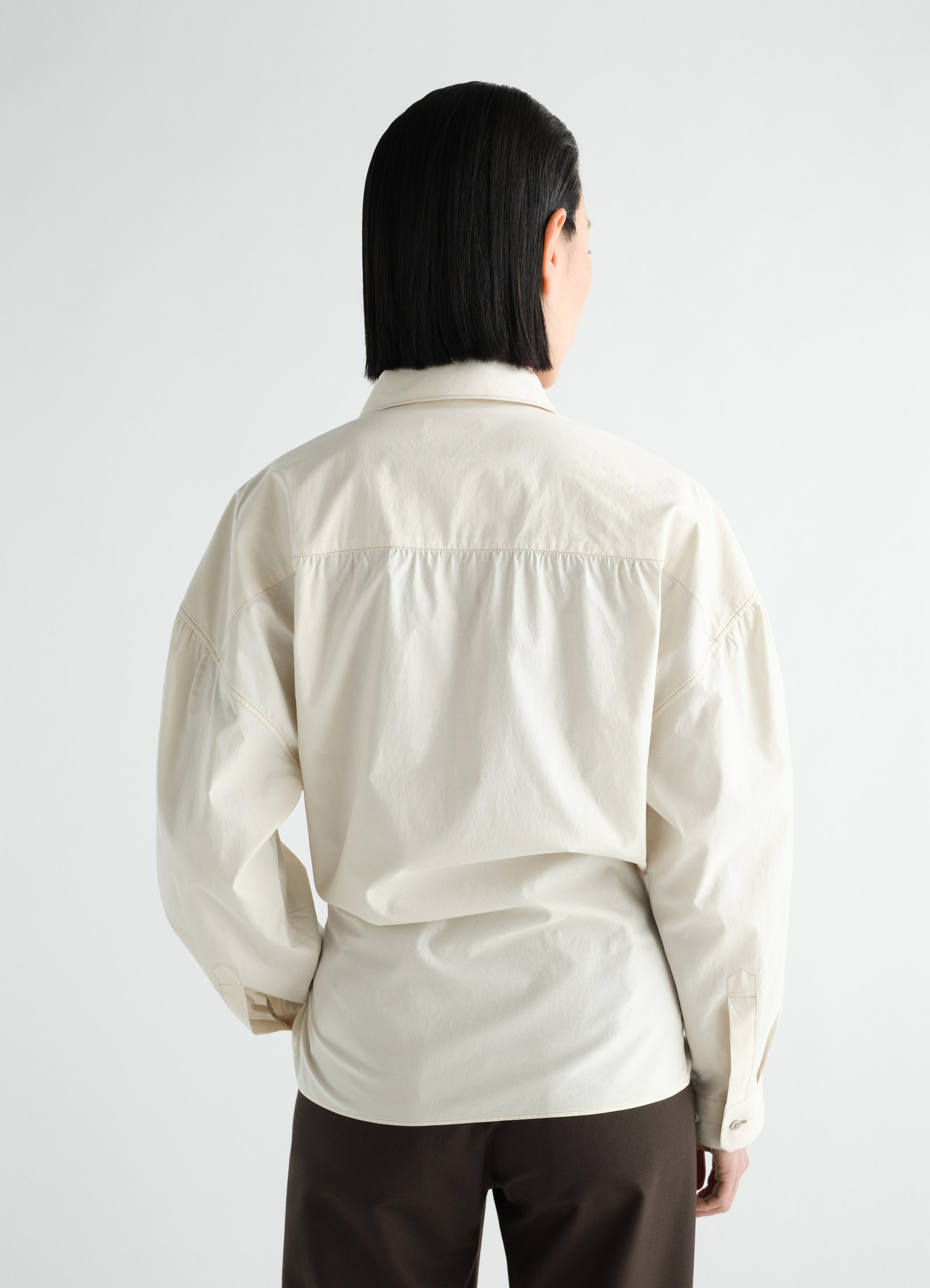 Straight collar twisted shirt in washed cotton silk