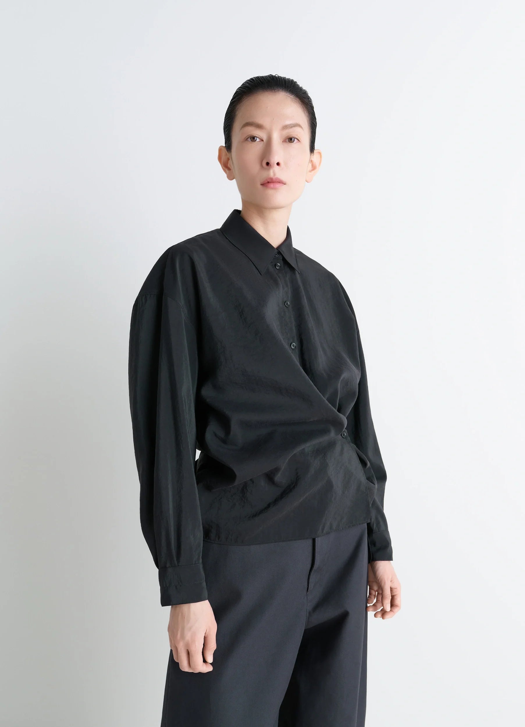 Black Straight Collar Twisted Shirt | LEMAIRE Black Straight Collar Twisted Shirt | LEMAIRE