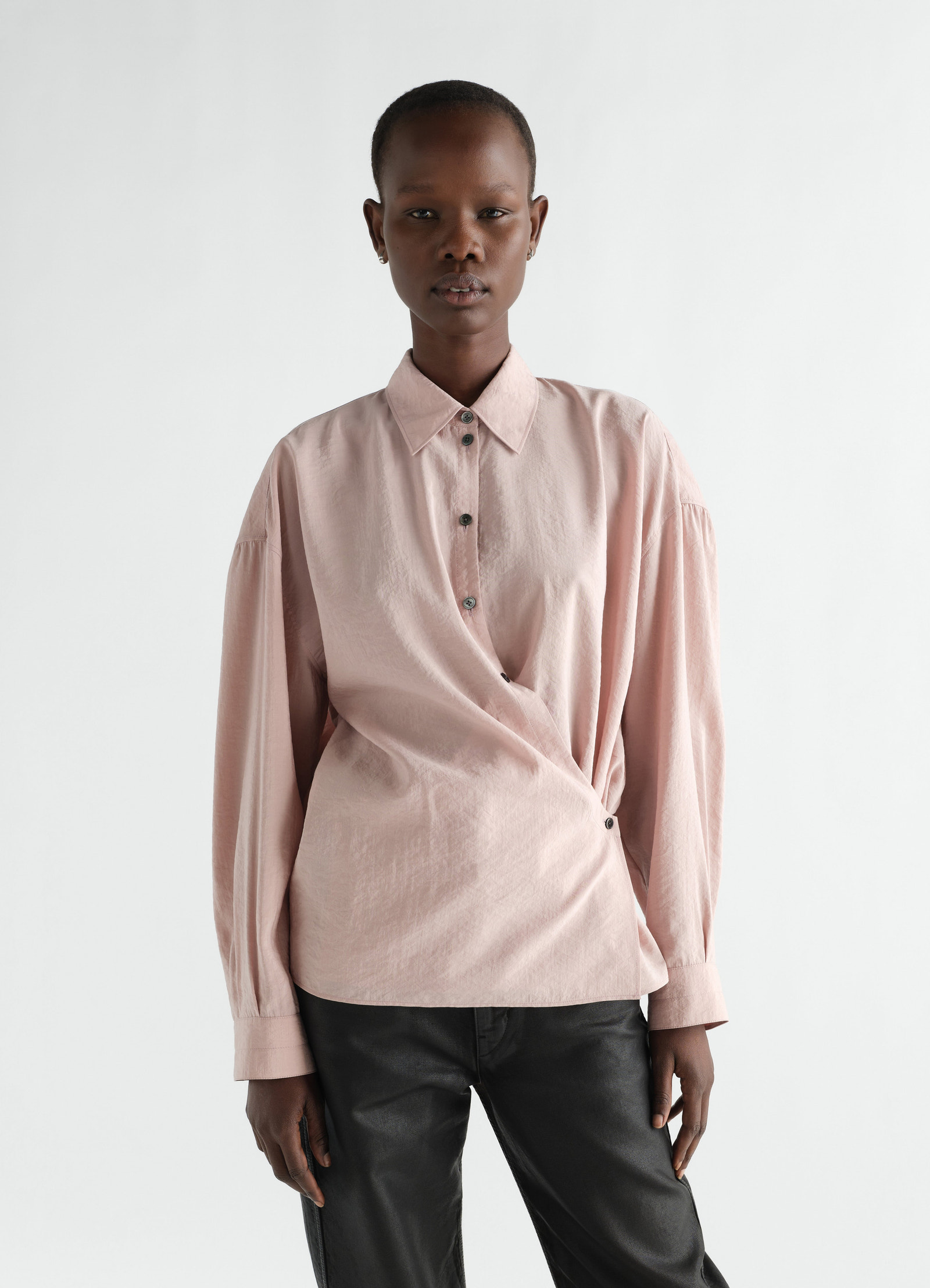 LEMAIRE straight collar twisted shirt in dry silk