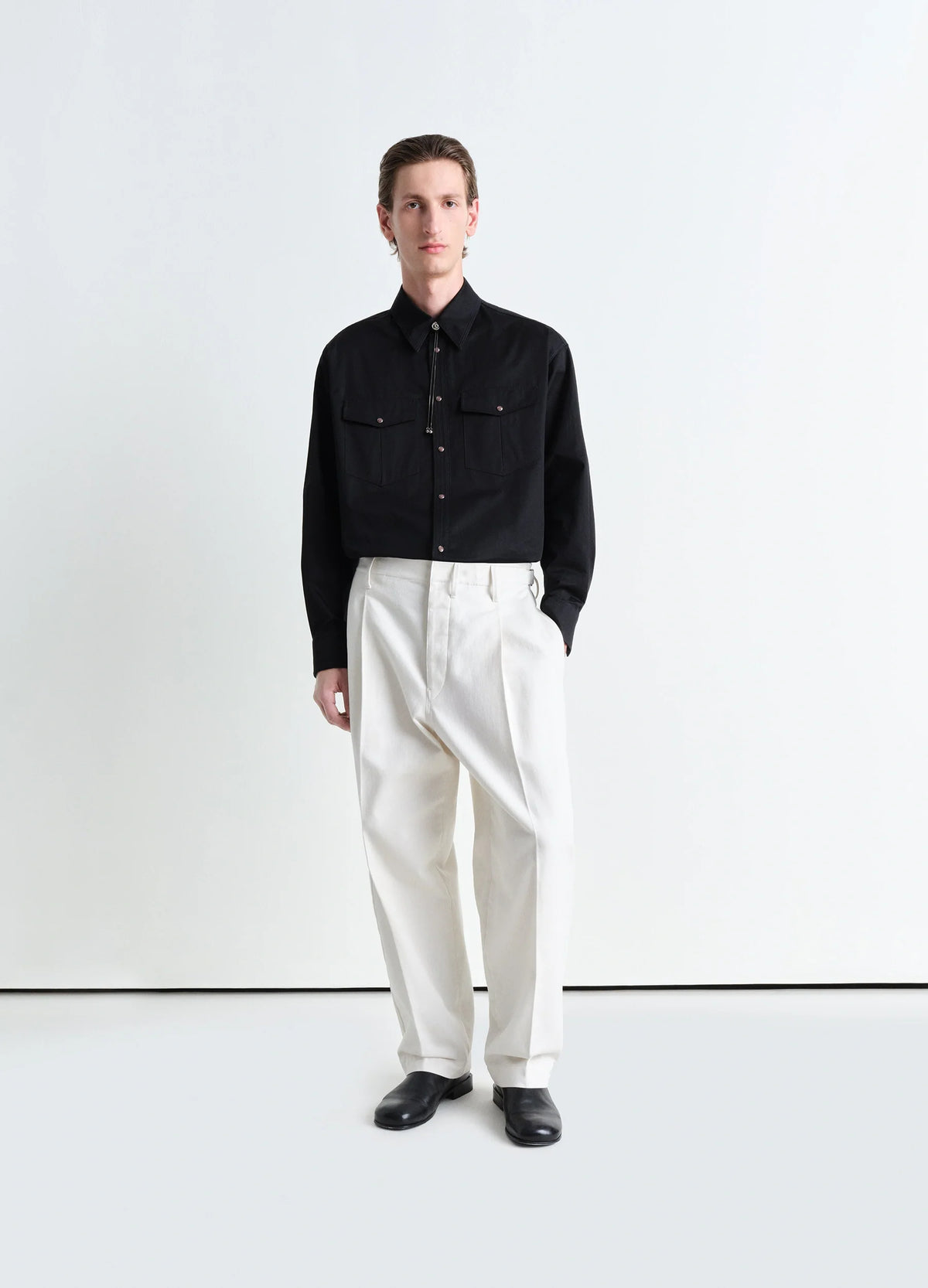WESTERN SHIRT - Black - Light Cotton Satin - Men | LEMAIRE