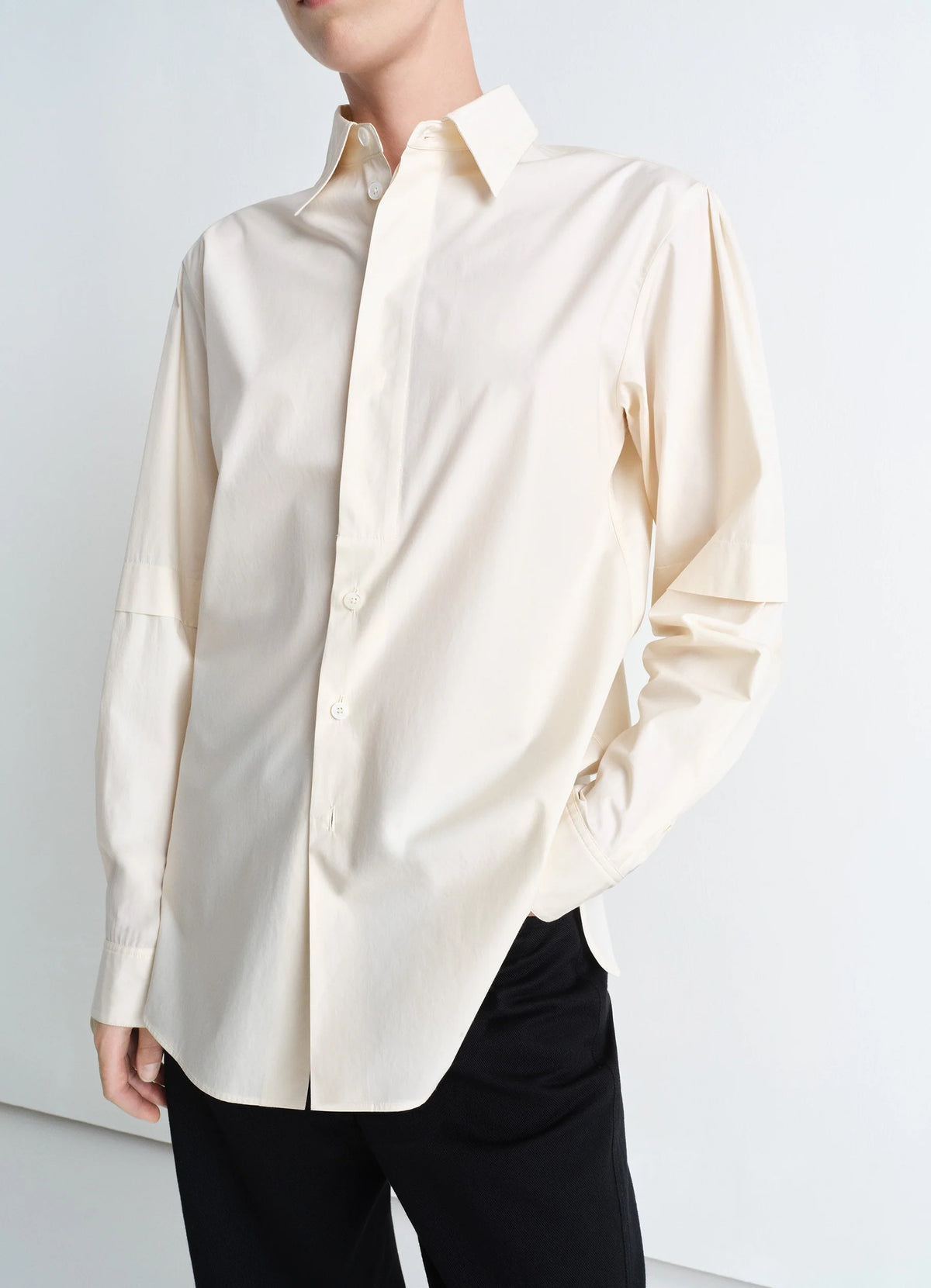 SHIRT WITH SLITS - Cream - Cotton Poplin - Women | LEMAIRE