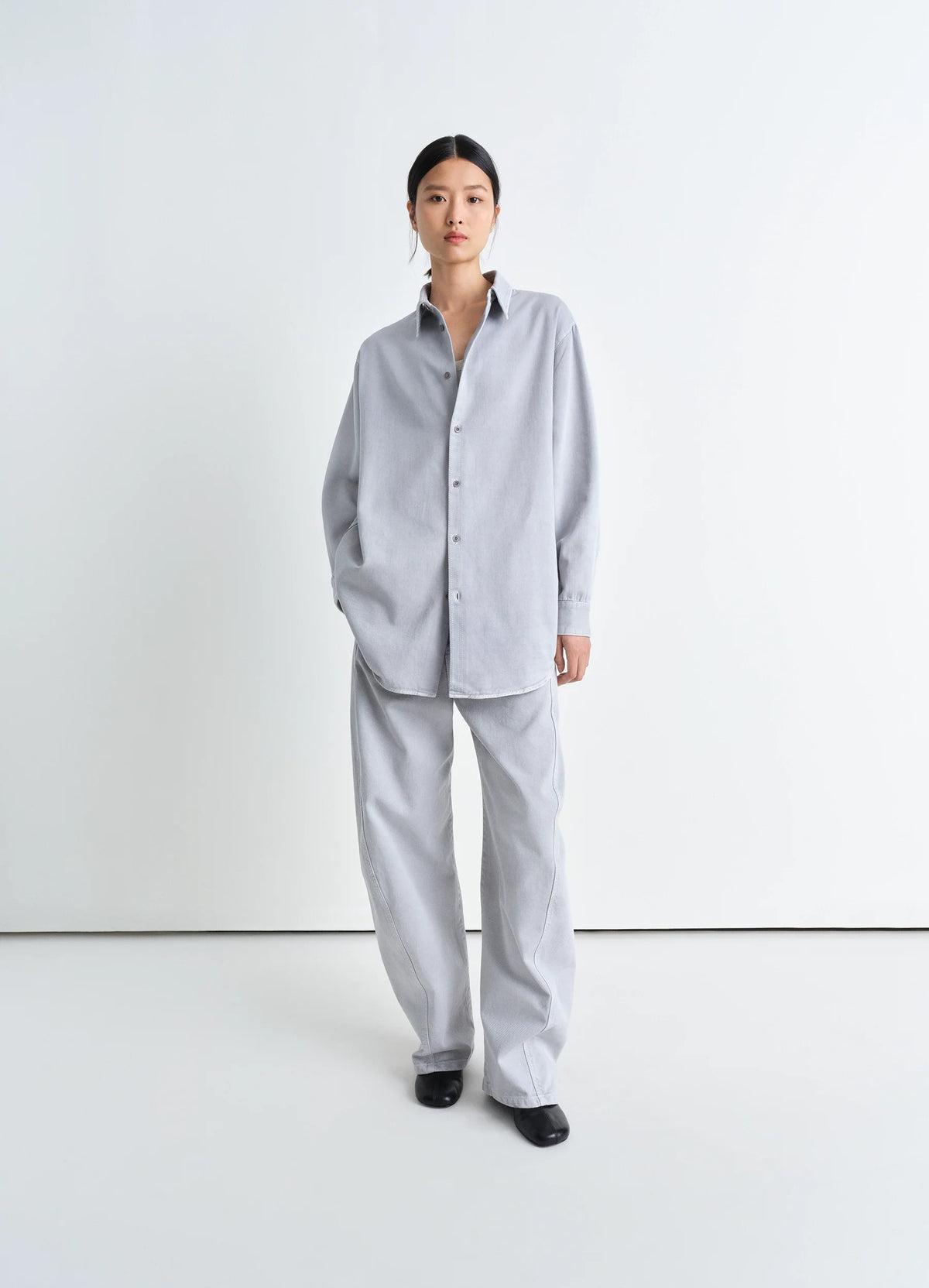 RELAXED SHIRT - Snowy Blue Grey - Garment Dyed Snow Light Denim