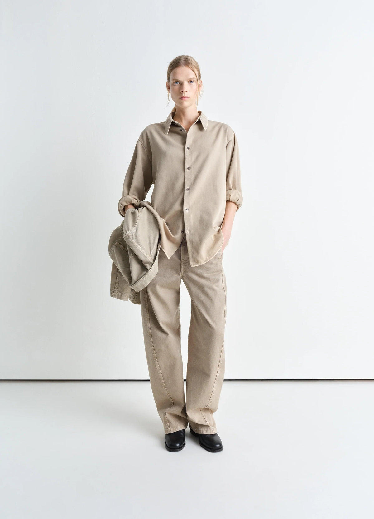 RELAXED SHIRT - Natural Beige - Garment Dyed Snow Light Denim