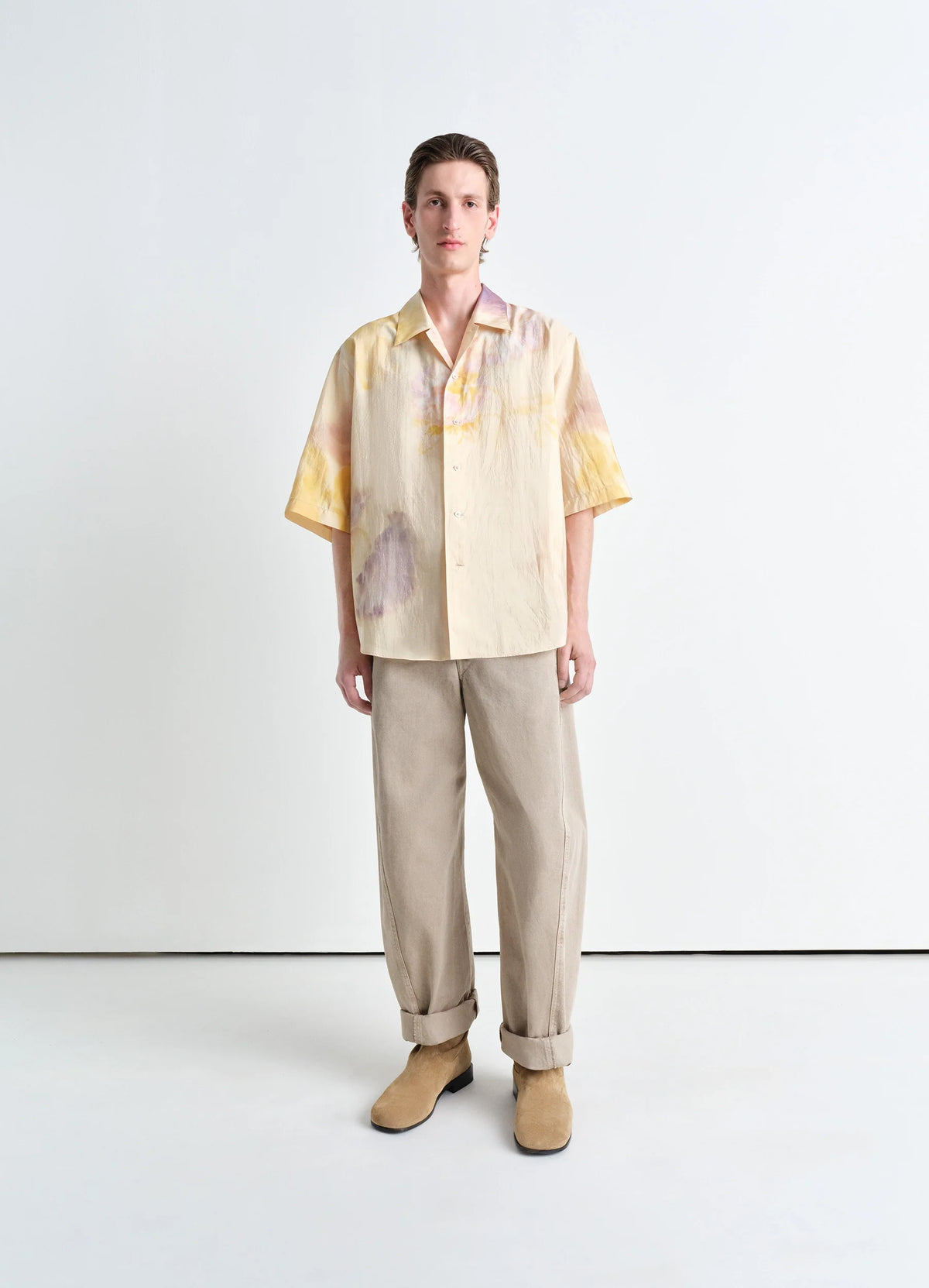 SUMMER SHIRT - Light Peach/Mauve/Ochre - Misty Floral Silk - Men SUMMER SHIRT - Light Peach/Mauve/Ochre - Misty Floral Silk - Men