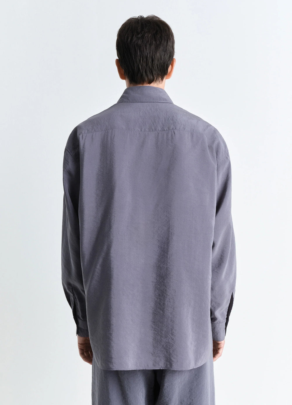 Lemaire Twisted Shirt in Dry Silk, model shot, back view relaxed fit