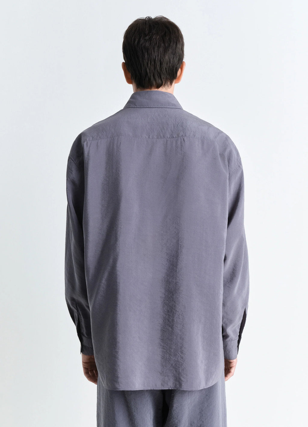 Lemaire Twisted Shirt in Dry Silk, model shot, back view relaxed fit