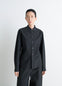 Pointed Collar Shirt in Washed Black Cotton-Silk, model shot, Front view Fitted cut, pointed collar