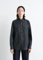 Chest-Pocket Fitted Shirt in Dark Cotton Crepe, model shot, Front View Slim Fit, Patch Pockets