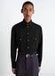 Western Shirt in Black Cotton Twill, model shot, Front view Yokes and patch pockets