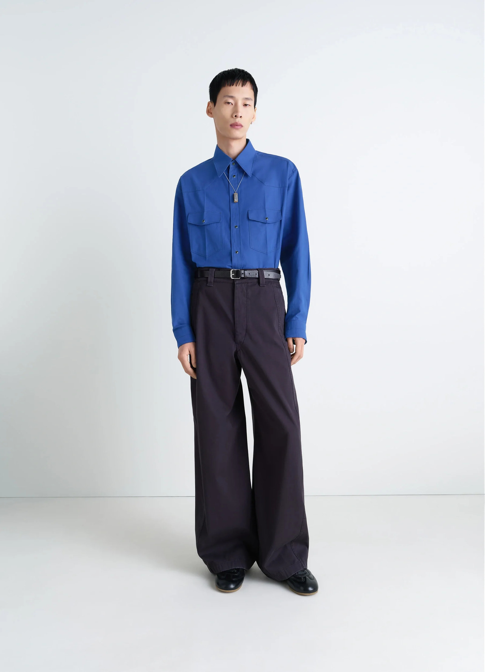 Western shirt in not specified, model shot, front view wide leg pants