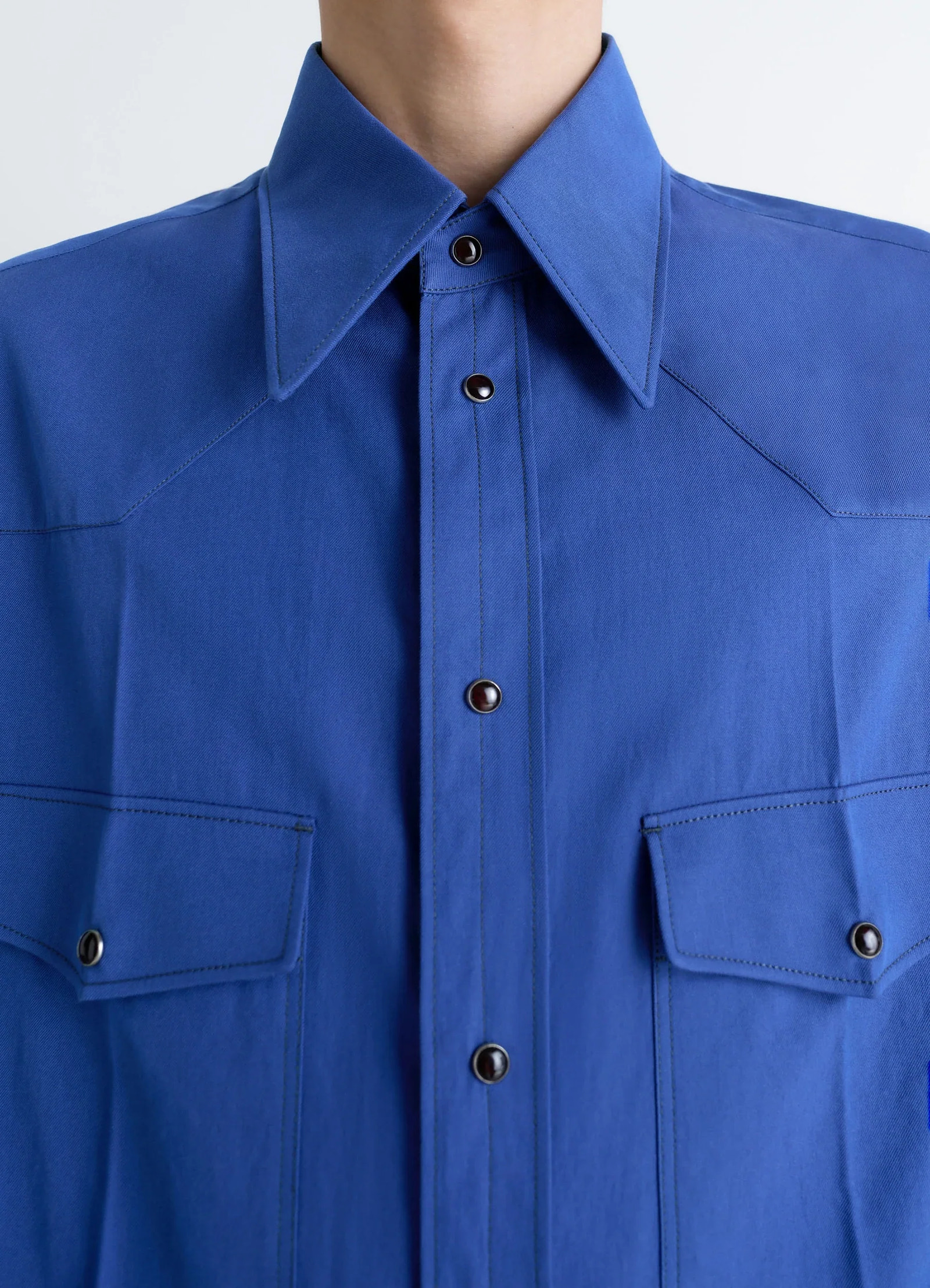 Western shirt in not specified, product shot, detail shot pointed collar