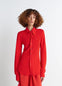 Lemaire Soft Fitted Shirt in Red Viscose Crepe Jersey, model shot, Front view Slim fit with cord and flower