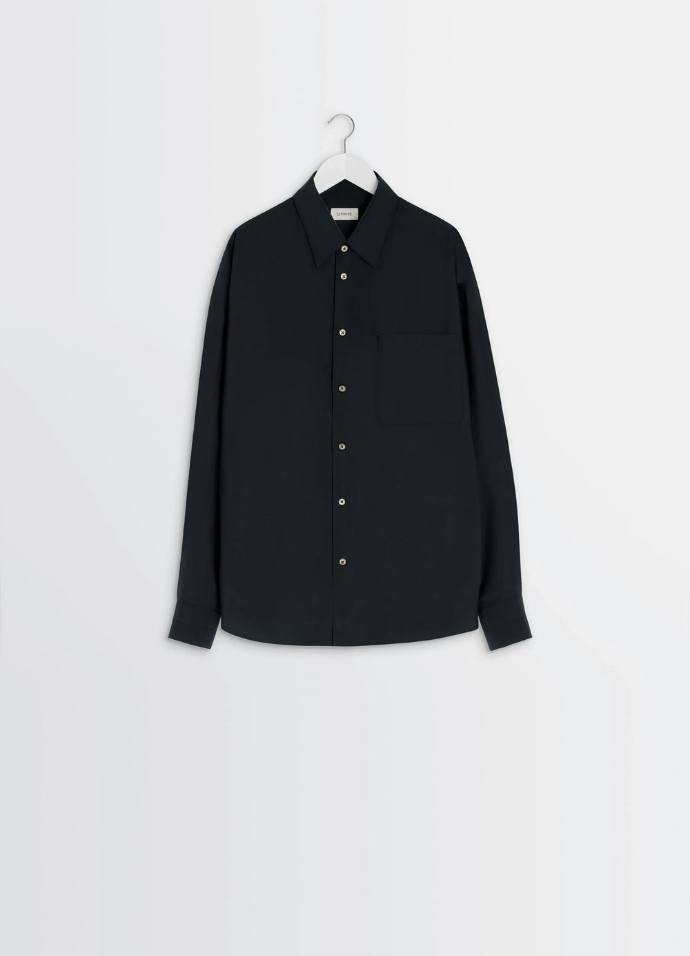 Lemaire Regular Shirt in Washed Cotton Silk, product shot, side view buttoned cuffs