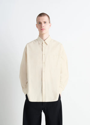 Lemaire Regular Shirt in Washed Cotton and Silk, model shot, Front view Straight cut
