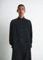 Lemaire Relaxed Shirt in Dark Viscose Wool Blend, model shot, Front view Fluid relaxed fit