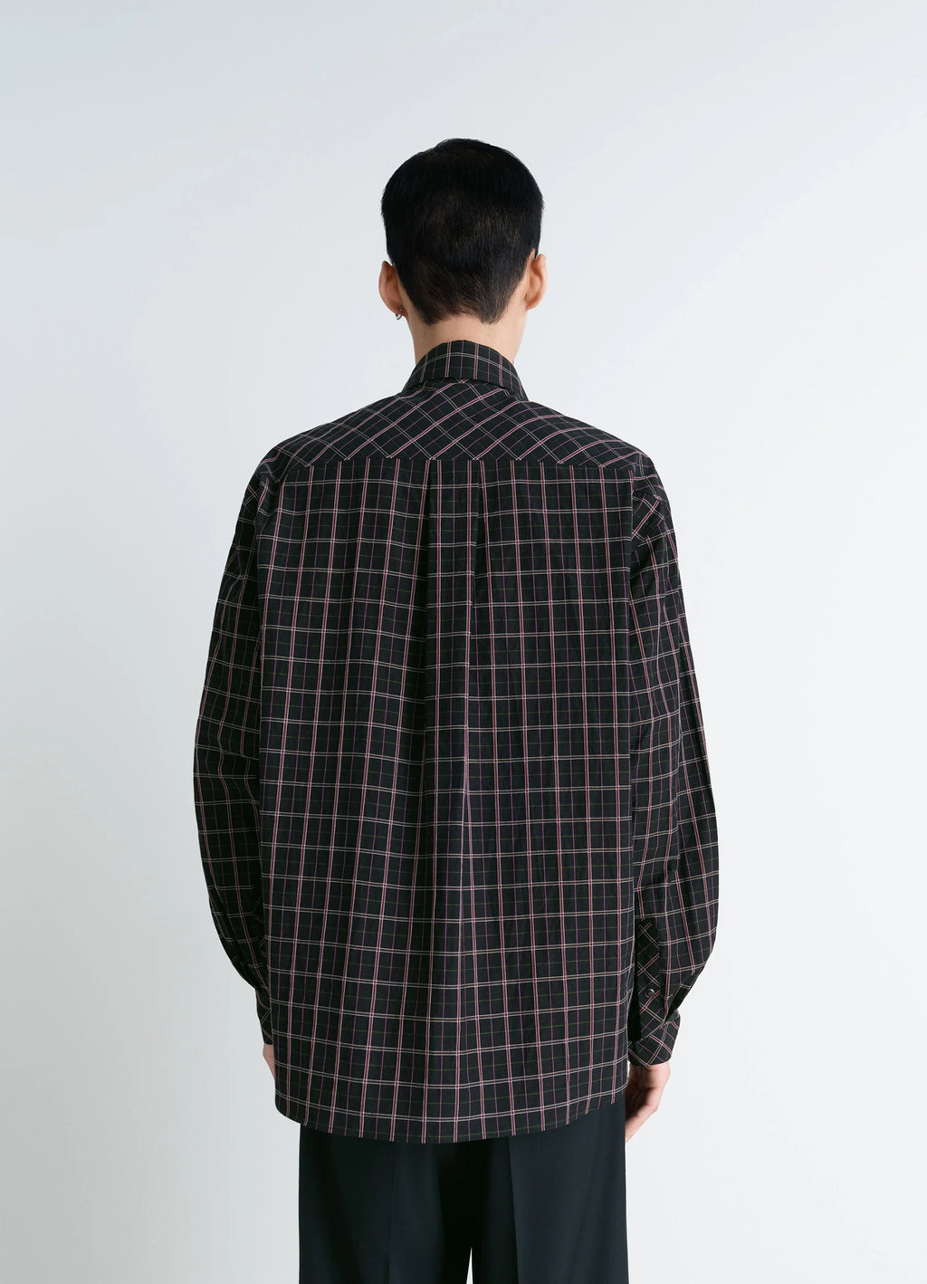 Western Check Shirt in Textured Cotton Plaid, model shot, back view straight back drape