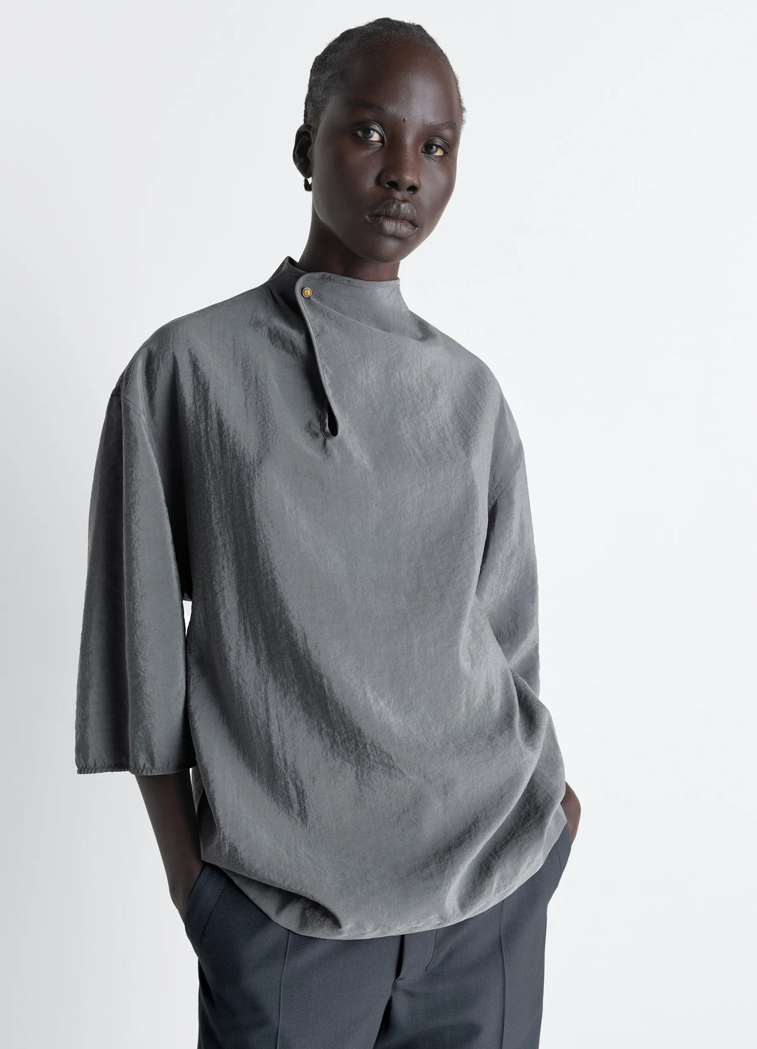 SOFT COLLAR TOP IN DRY SILK - Aluminium - Dry Silk - Women | LEMAIRE