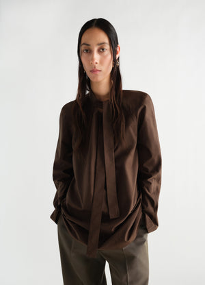 Ascot blouse in washed cotton silk