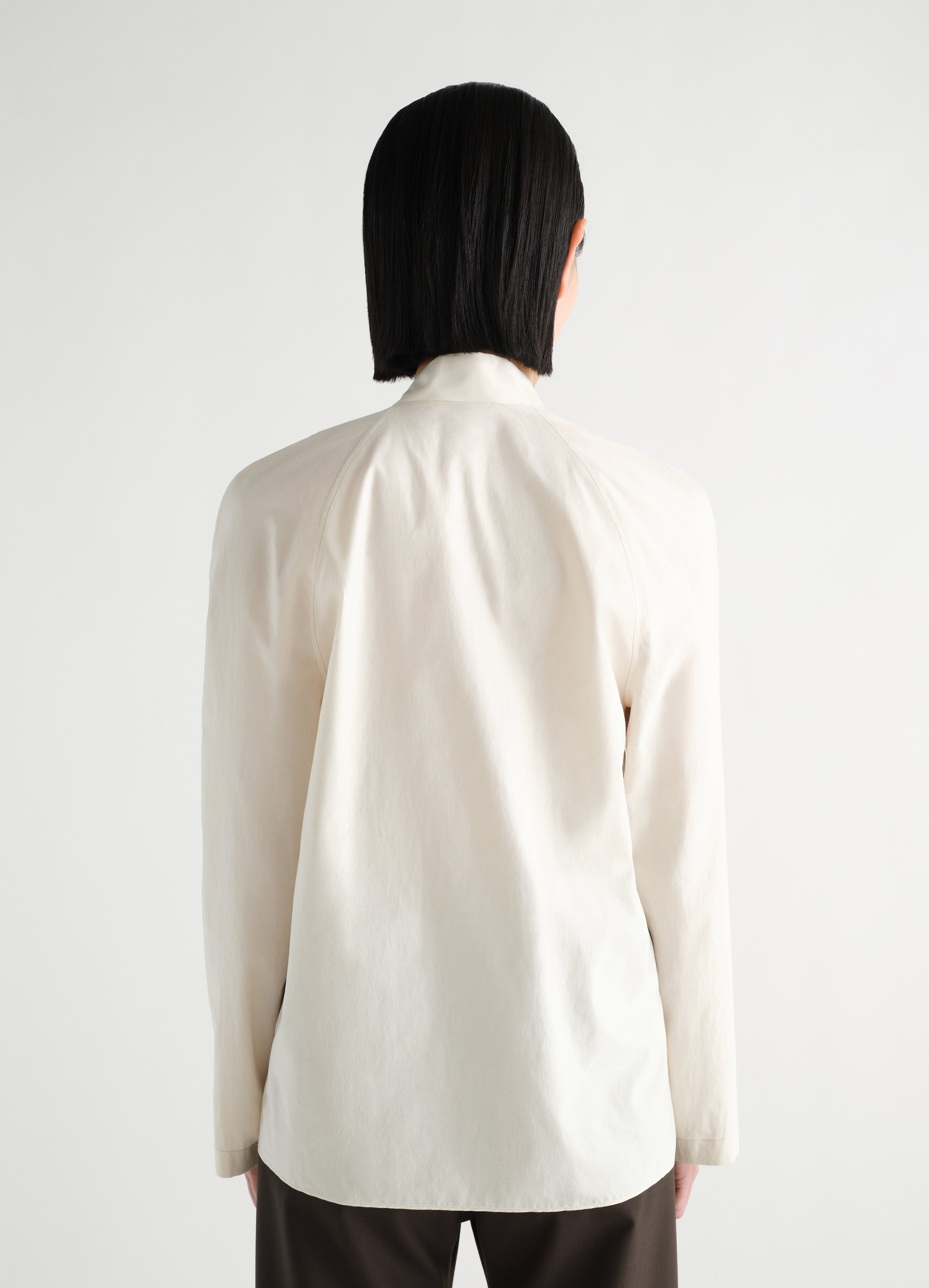 ASCOT BLOUSE IN WASHED COTTON SILK - Light Cream - Washed Cotton