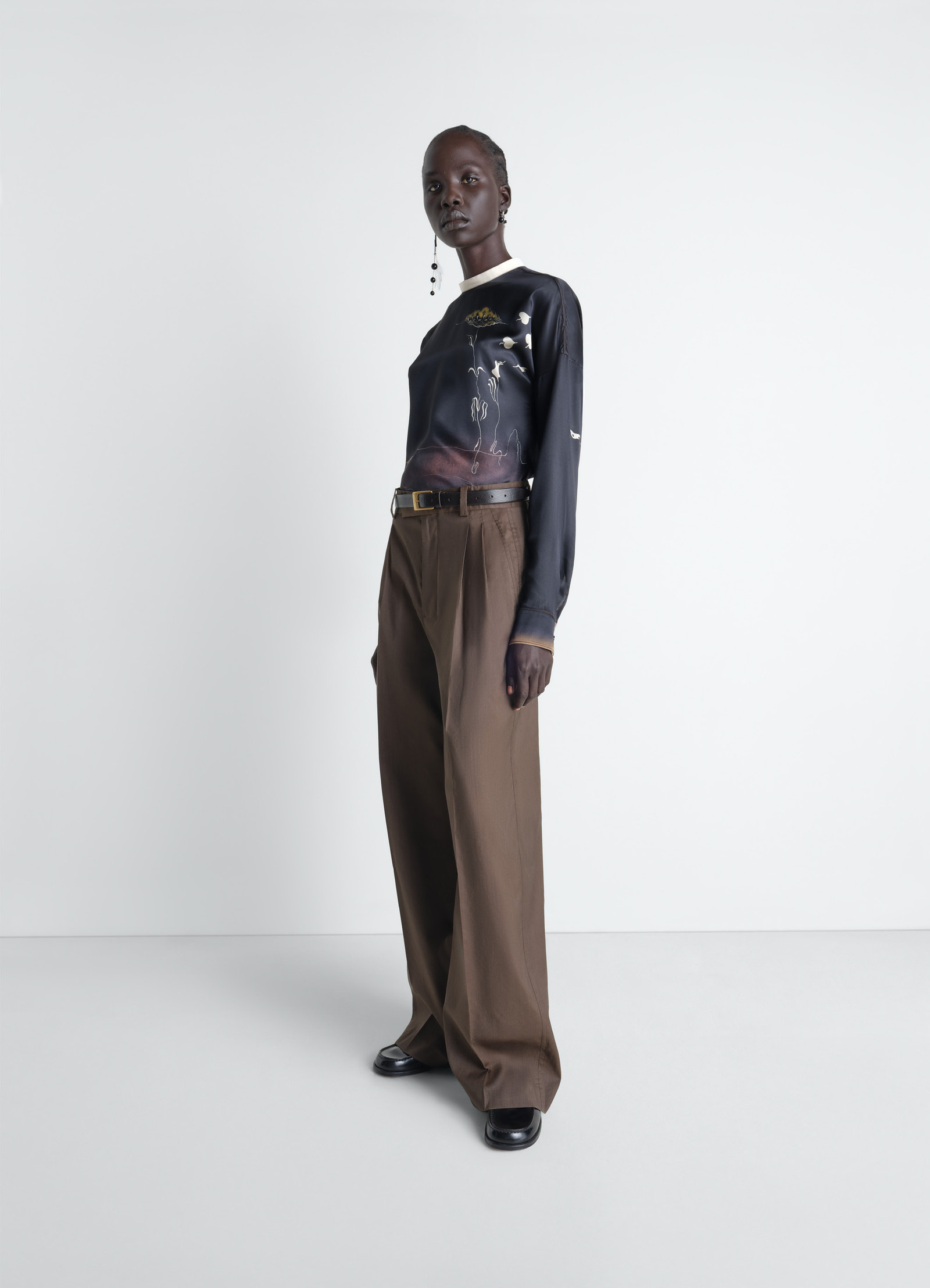 Plastron top in landscape printed silk