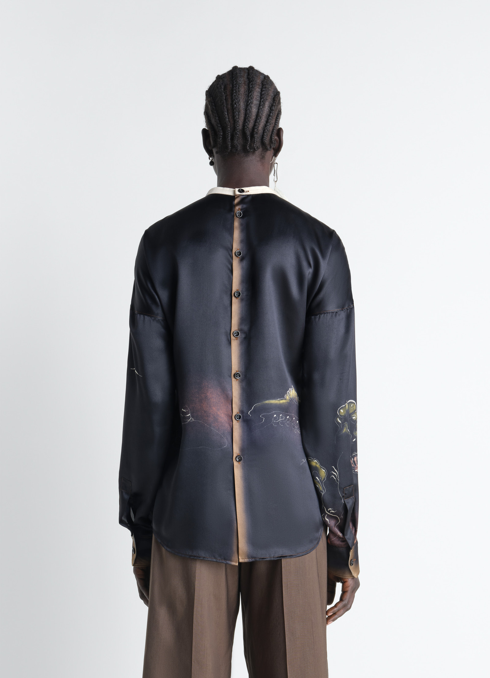 Plastron top in landscape printed silk