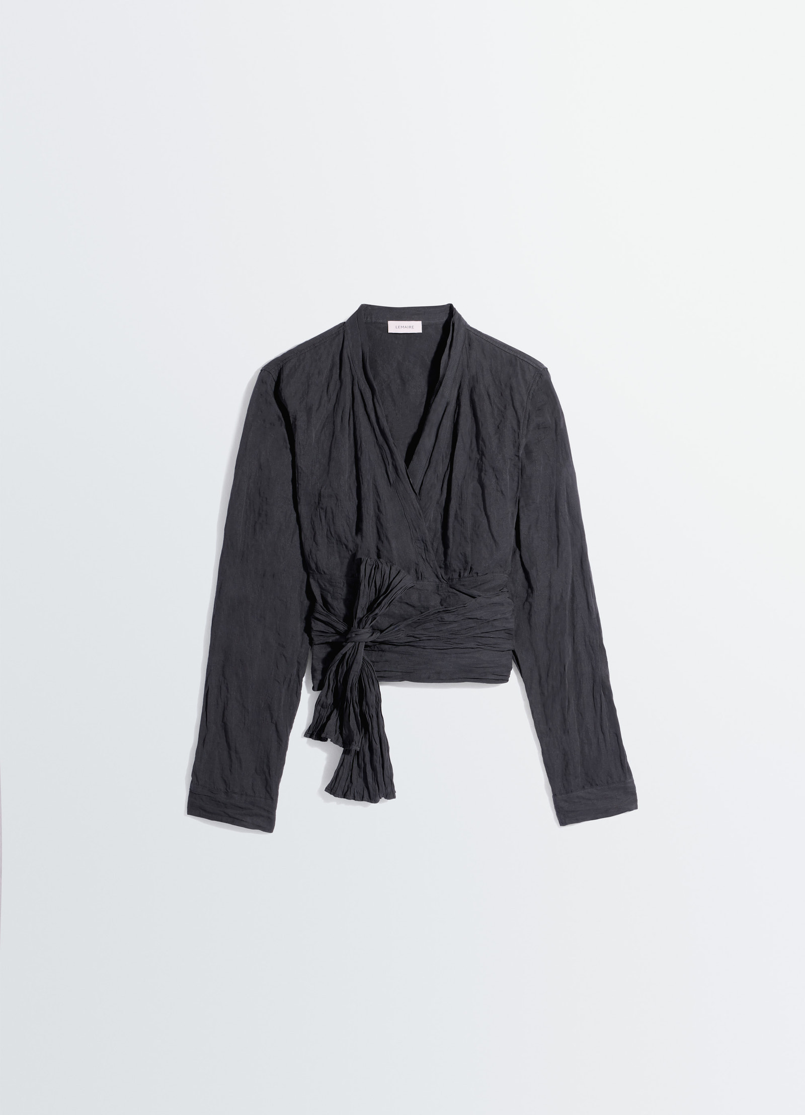 Crinkled wrap top in crinkled cotton metal