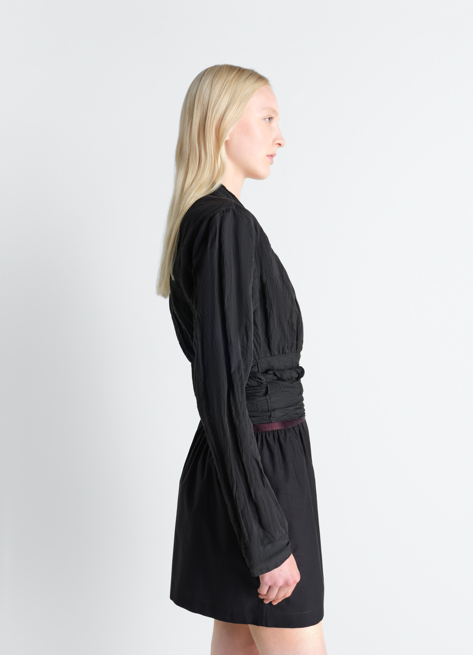 Crinkled wrap top in crinkled cotton metal